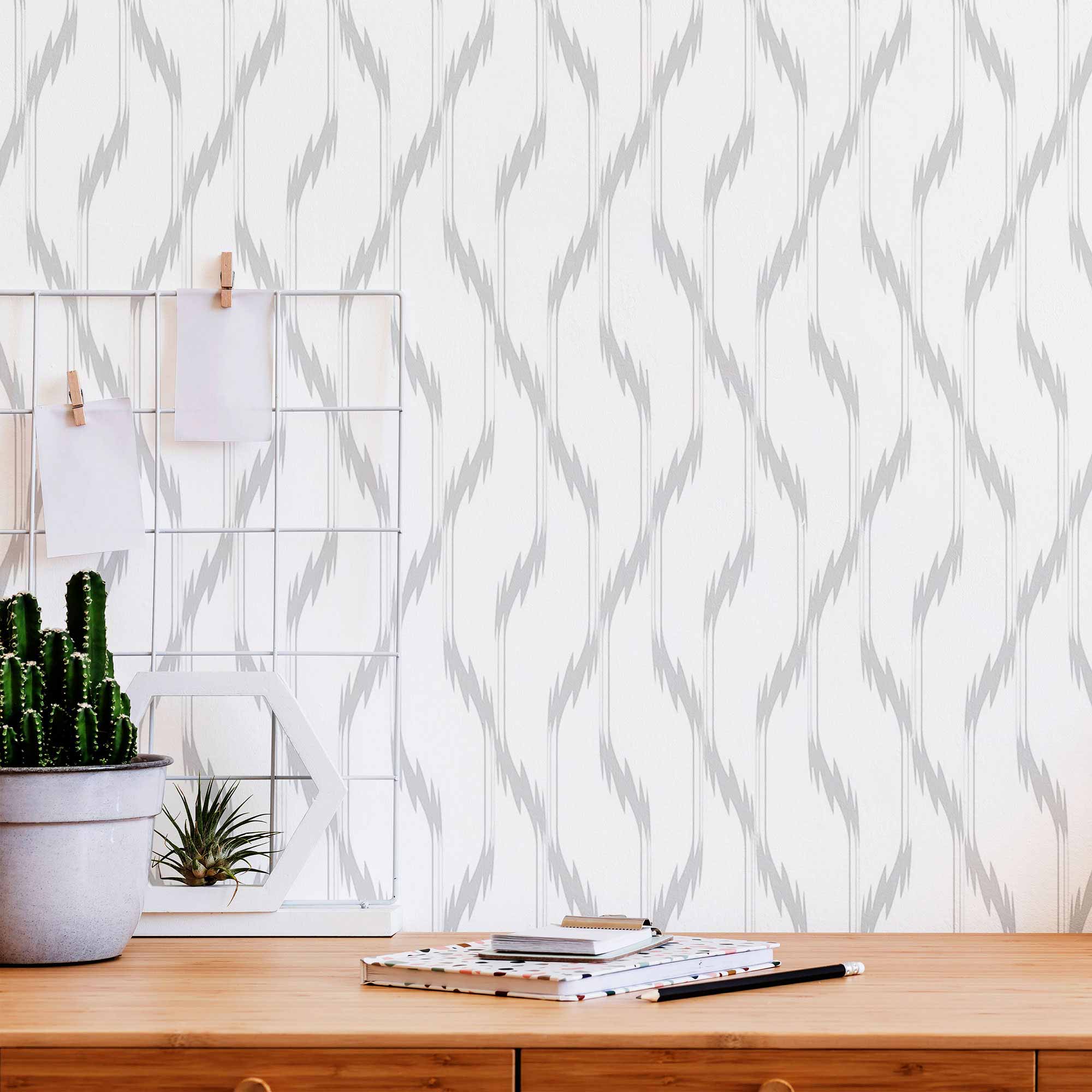 Grey Ikat Peel and Stick Removable Wallpaper - Self-Adhesive Decorative Wall Covering for Bedroom, Living Room, Nursery & Office Decor