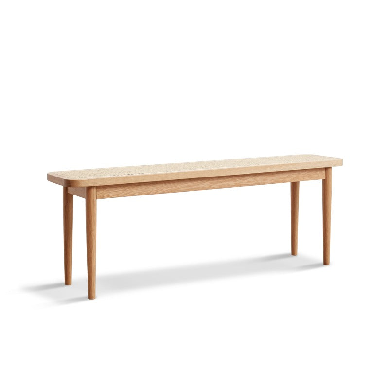 Solid Oak Wood Rattan Bench - Rustic Entryway, Patio, or Garden Seating - Handwoven Wicker Design for Indoor and Outdoor Use
