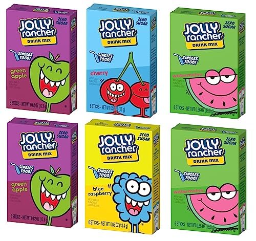 Jolly Rancher Singles To Go Drink Mix Variety Pack - Blue Raspberry, Green Apple, Watermelon & Cherry Flavors | Portable Powdered Beverage for Water Bottles, Gym, School & On-The-Go Hydration