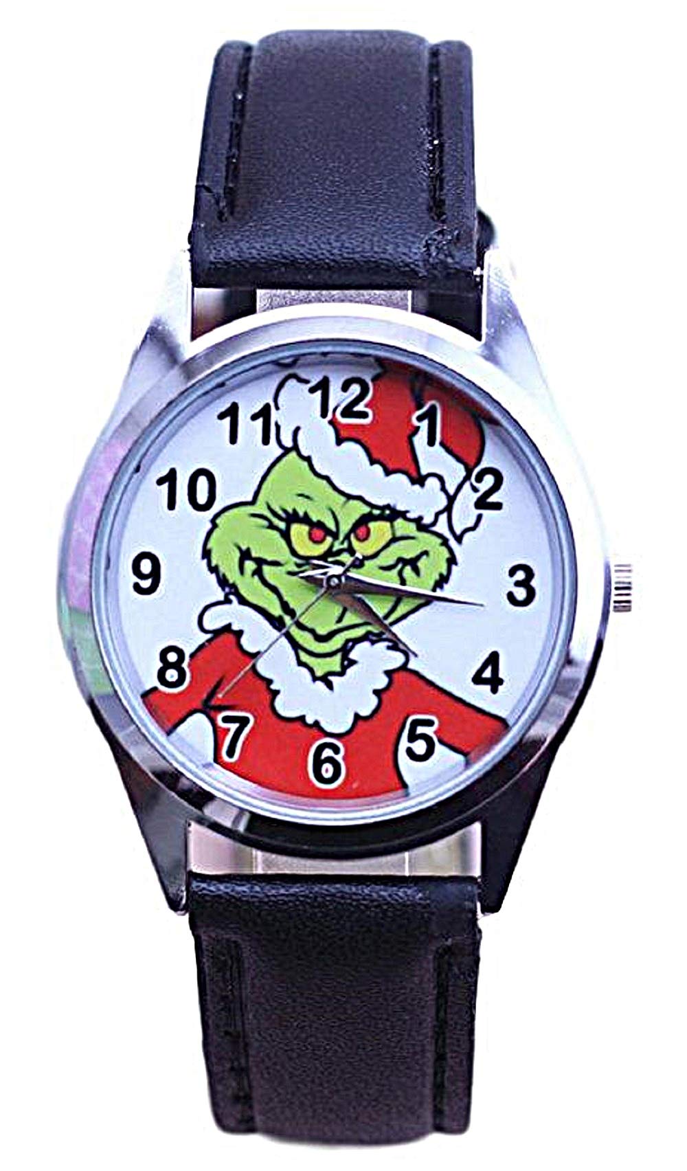 The Grinch Logo Black Leather Band Wrist Watch for Men - Stylish Christmas Holiday Gift for Watch Lovers - Perfect for Holiday Parties, Office Wear & Casual Outfits