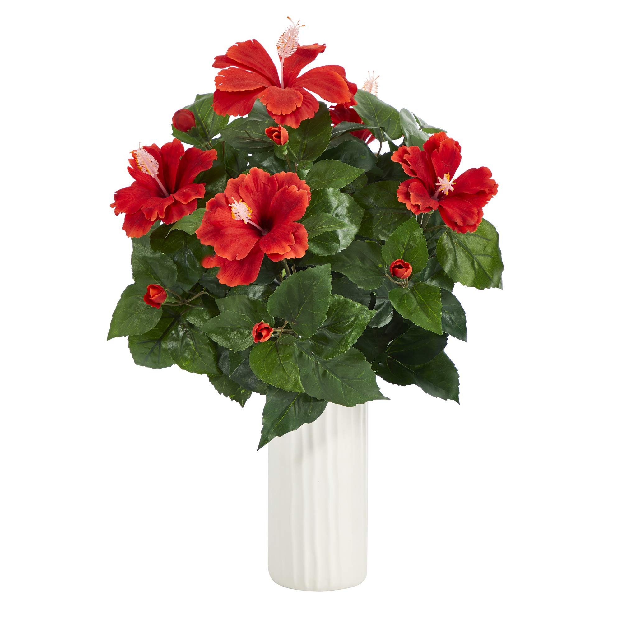 Nearly Natural 20-Inch Artificial Hibiscus Silk Flower Plant in White Decorative Pot - Perfect for Home Office Decor, Wedding Centerpieces & Indoor Greenery