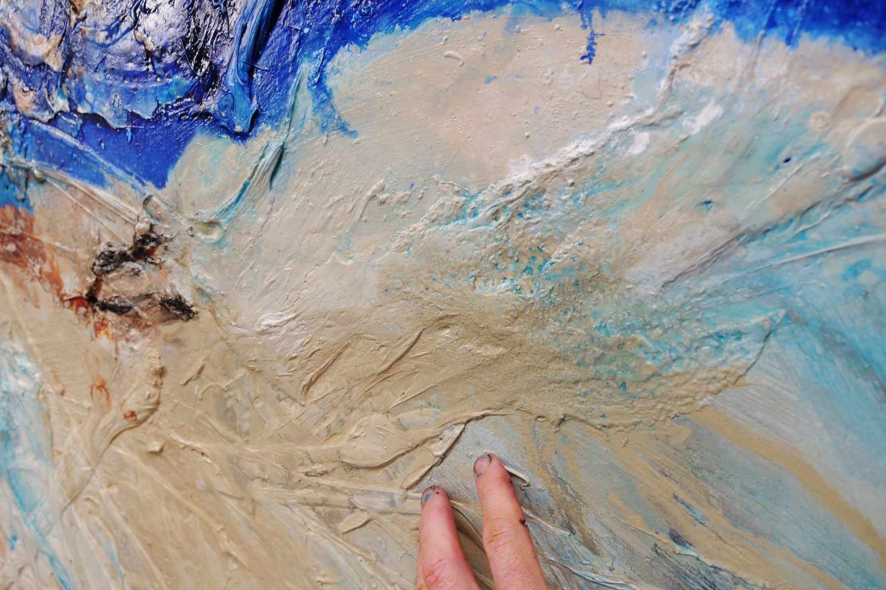 Blue Delta 240cm x 100cm Cream Blue Textured Abstract Canvas Wall Art - Perfect for Living Room, Bedroom & Office Decor