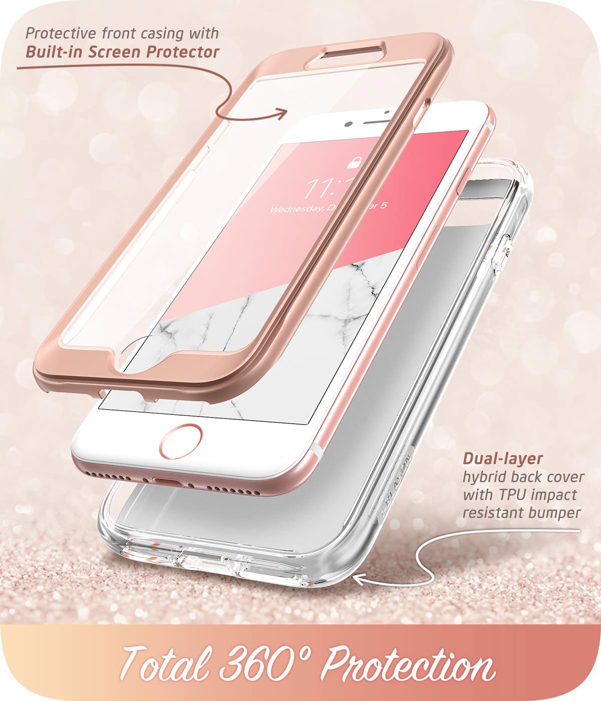 i-Blason Cosmo Series Protective Case for iPhone SE 2022/SE 2020/iPhone 7/8 - Shockproof Bumper Cover with Built-in Screen Protector | Marble Design | Perfect for Everyday Use, Work & Travel