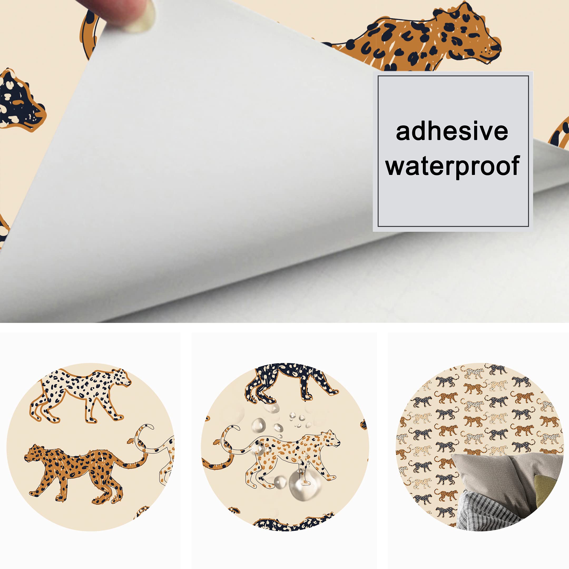UniGoos Beige Leopard Peel and Stick Wallpaper - Retro Animal Print Self-Adhesive Contact Paper for Shelves, Countertops & Bedroom Decor (17.7