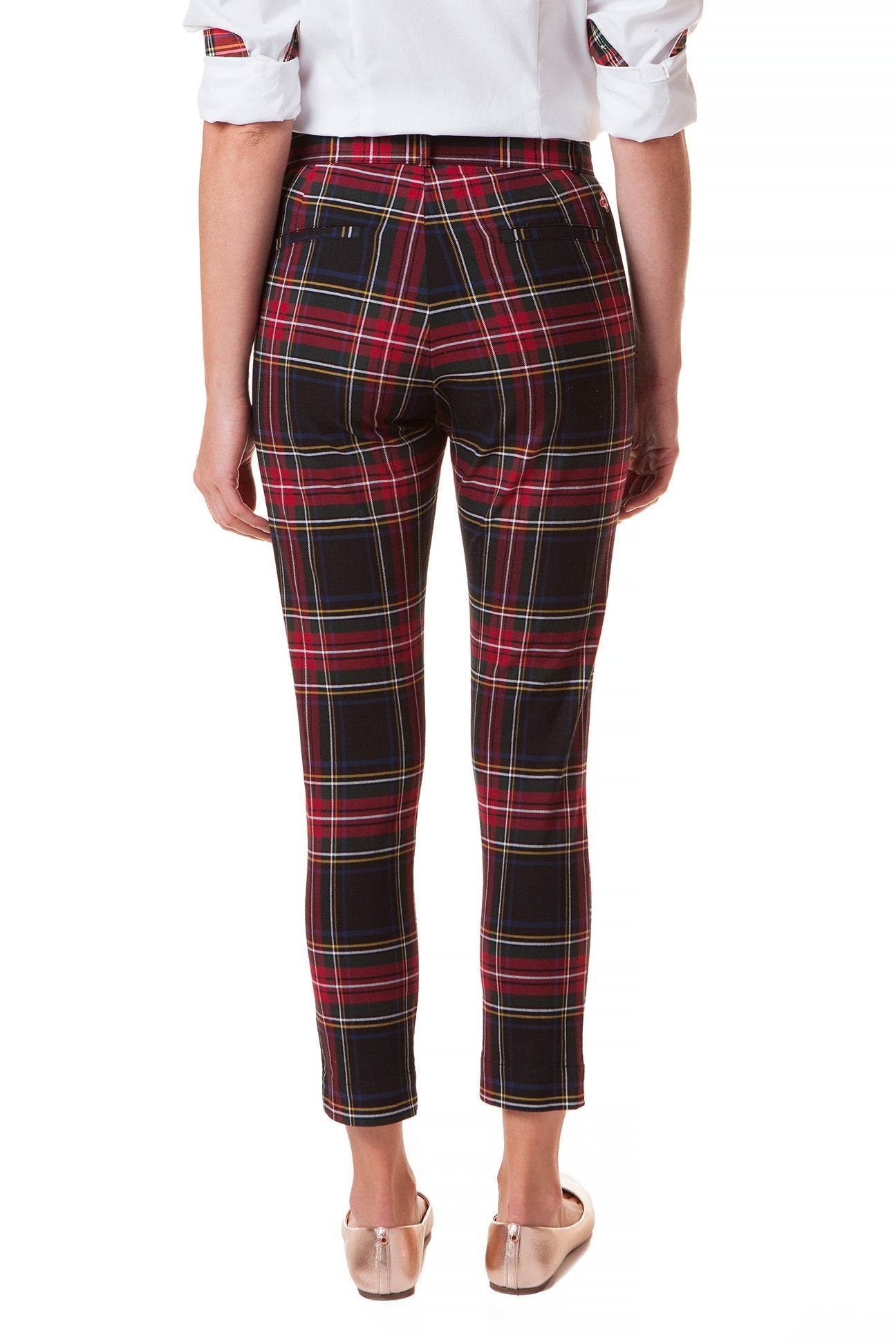 Stretch Twill Black Stewart Plaid Ankle Capri Pants - Comfortable & Stylish for Work, Travel & Casual Wear