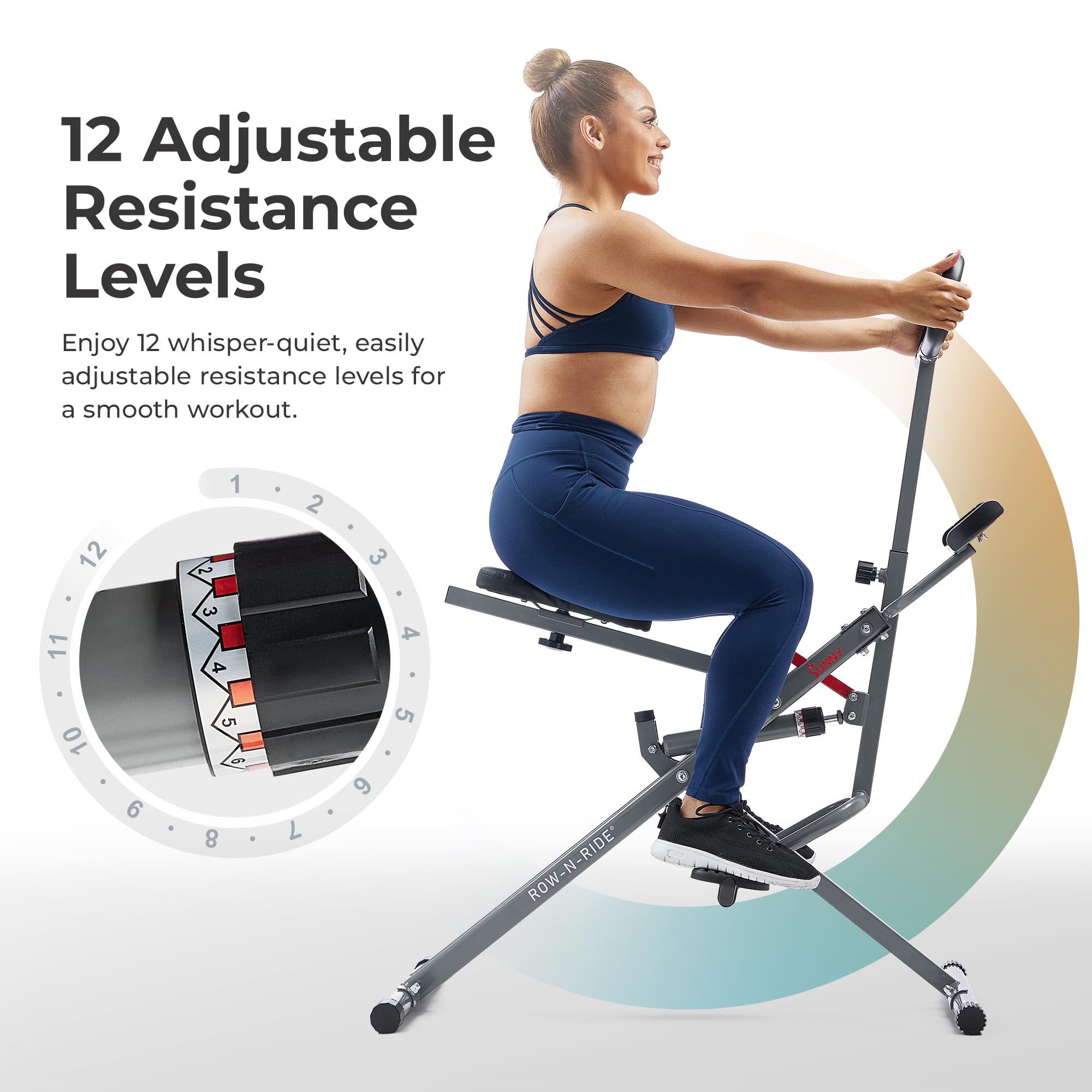 Sunny Health & Fitness Row-N-Ride PRO Full Body Squat Machine with Resistance Bands - Home Gym Equipment for Cardio & Ab Workouts | Compatible with SunnyFit App | Perfect for Home Workouts & Full Body Training
