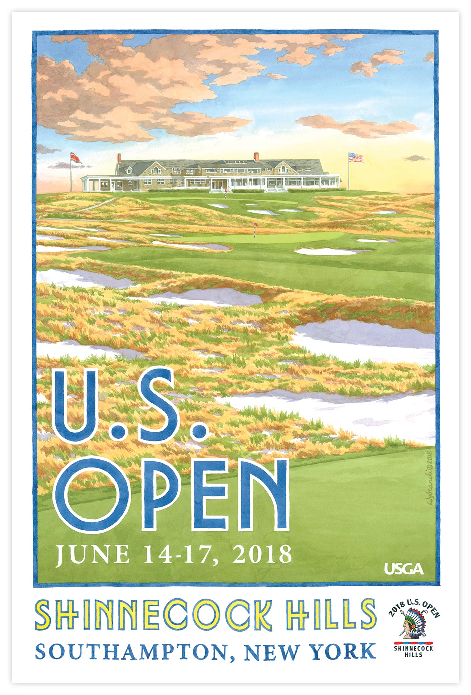 Lee Wybranski Official Golf Art - 2018 U.S. Open Championship at Shinnecock Hills - 20x30 Inch Wrapped Canvas Print - Perfect Golf Gift for Men - Home Office Decor & Man Cave Wall Art