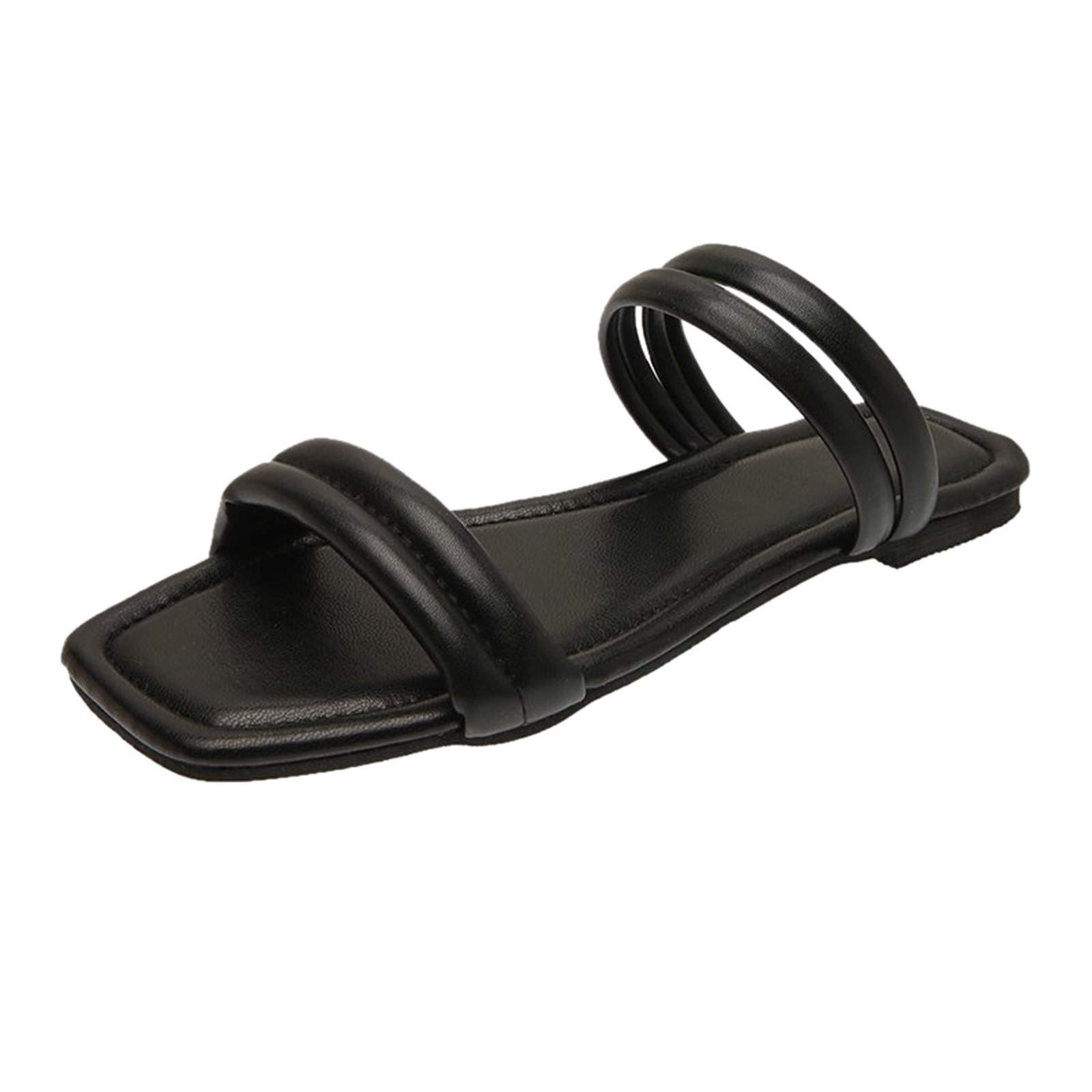 FFENYAN Women's Open Toe Ankle Strap Slippers - Non-Slip Low Heel Casual Flat Sandals | Solid Color Two-Way Wear | Perfect for Home, Beach & Spa Relaxation