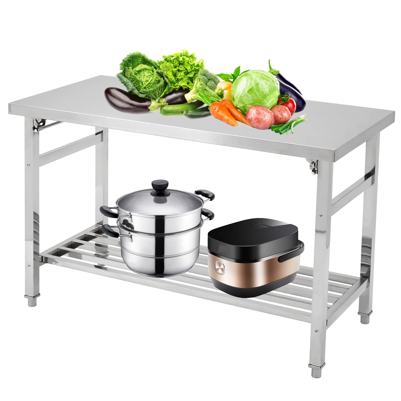 Heavy Duty Stainless Steel Folding Table 24x47 Inches - Adjustable Undershelf Commercial Prep Table for Kitchen, Restaurant, Home & Hotel Use - Perfect for Food Preparation, Catering Events & Outdoor Cooking