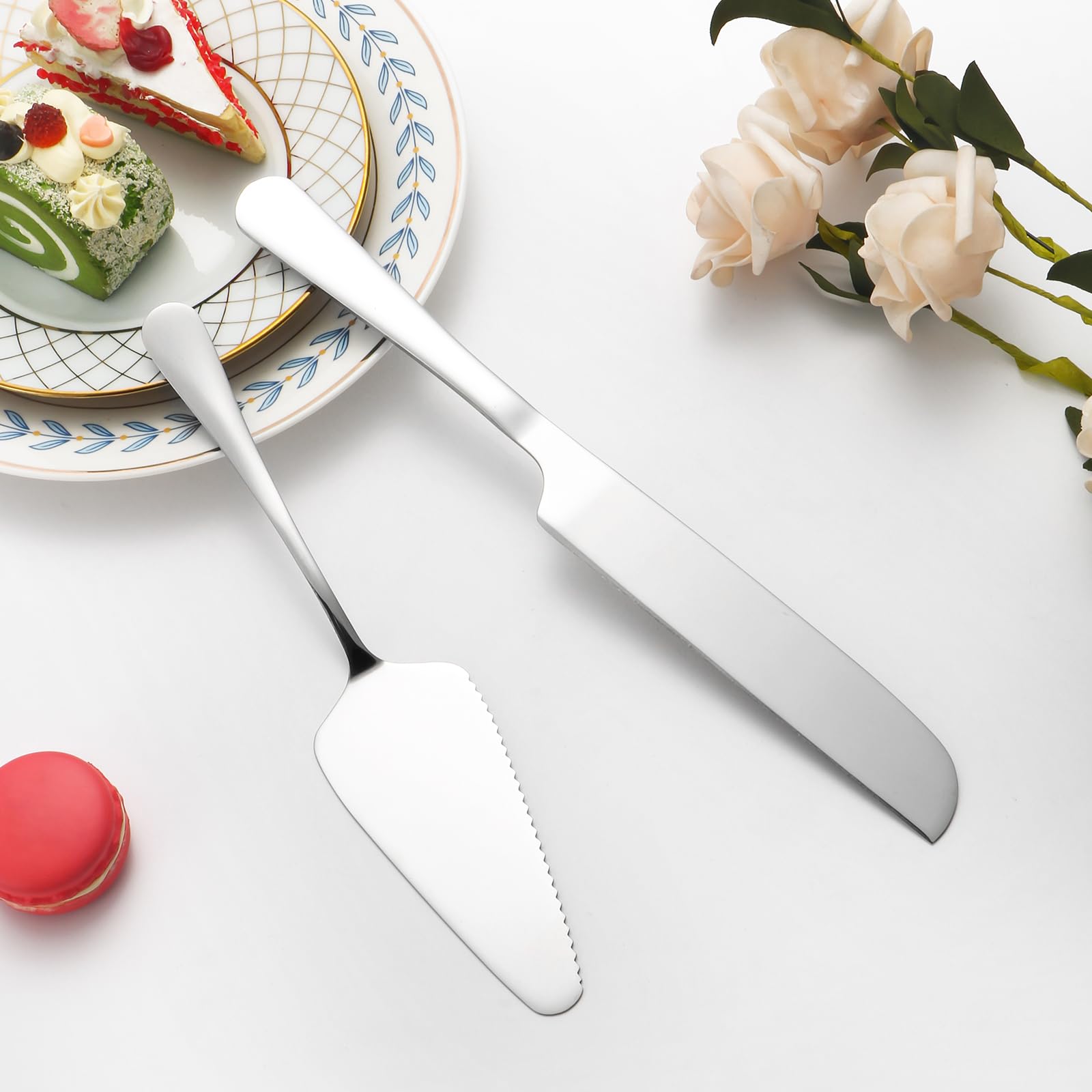 8-Piece Silver Cake Knife and Server Set with 6 Cake Forks - Elegant Wedding Cake Cutting Set for Birthday, Anniversary & Holiday Parties - Perfect for Wedding Receptions, Bridal Showers & Special Celebrations