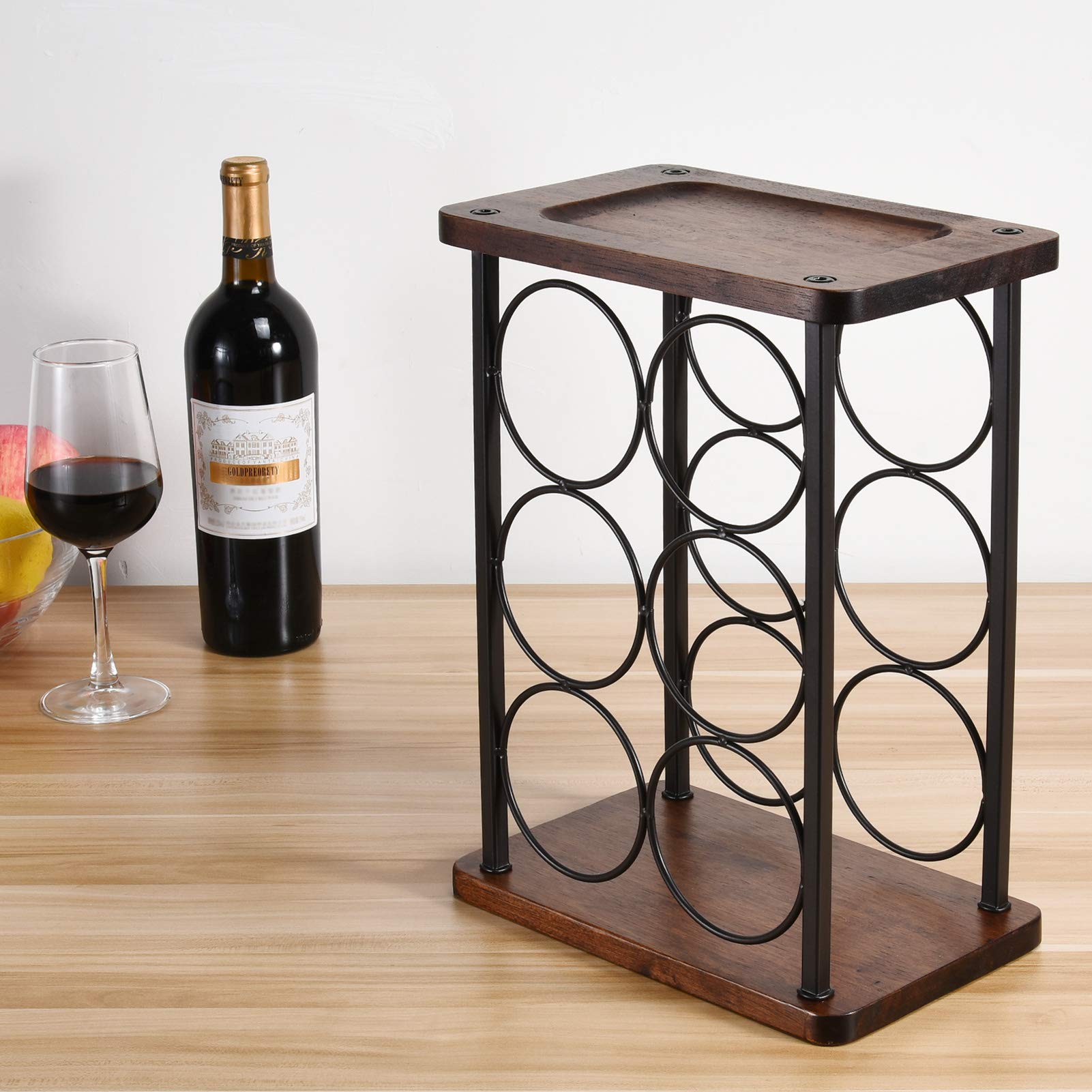 Premium Wooden Countertop Wine Rack - Holds 6 Bottles - Elegant Home & Kitchen Storage for Bar, Cellar, Cabinet, Pantry - Perfect for Entertaining & Wine Display