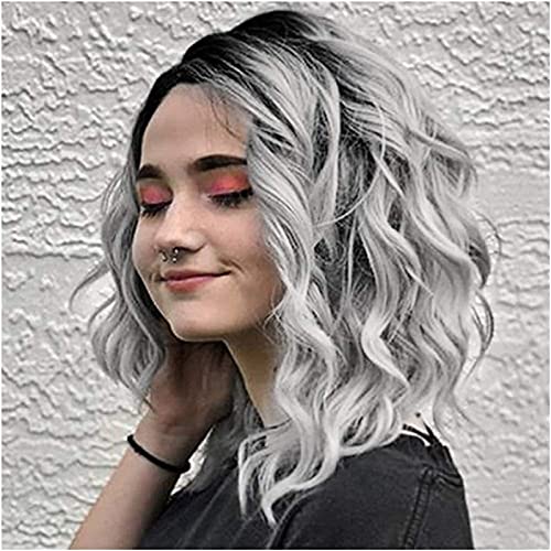 High-Quality Fashionable Gradient Color Short Curly Wig for Women - 45cm Heat Resistant Synthetic Hair for Cosplay, Parties & Daily Styling