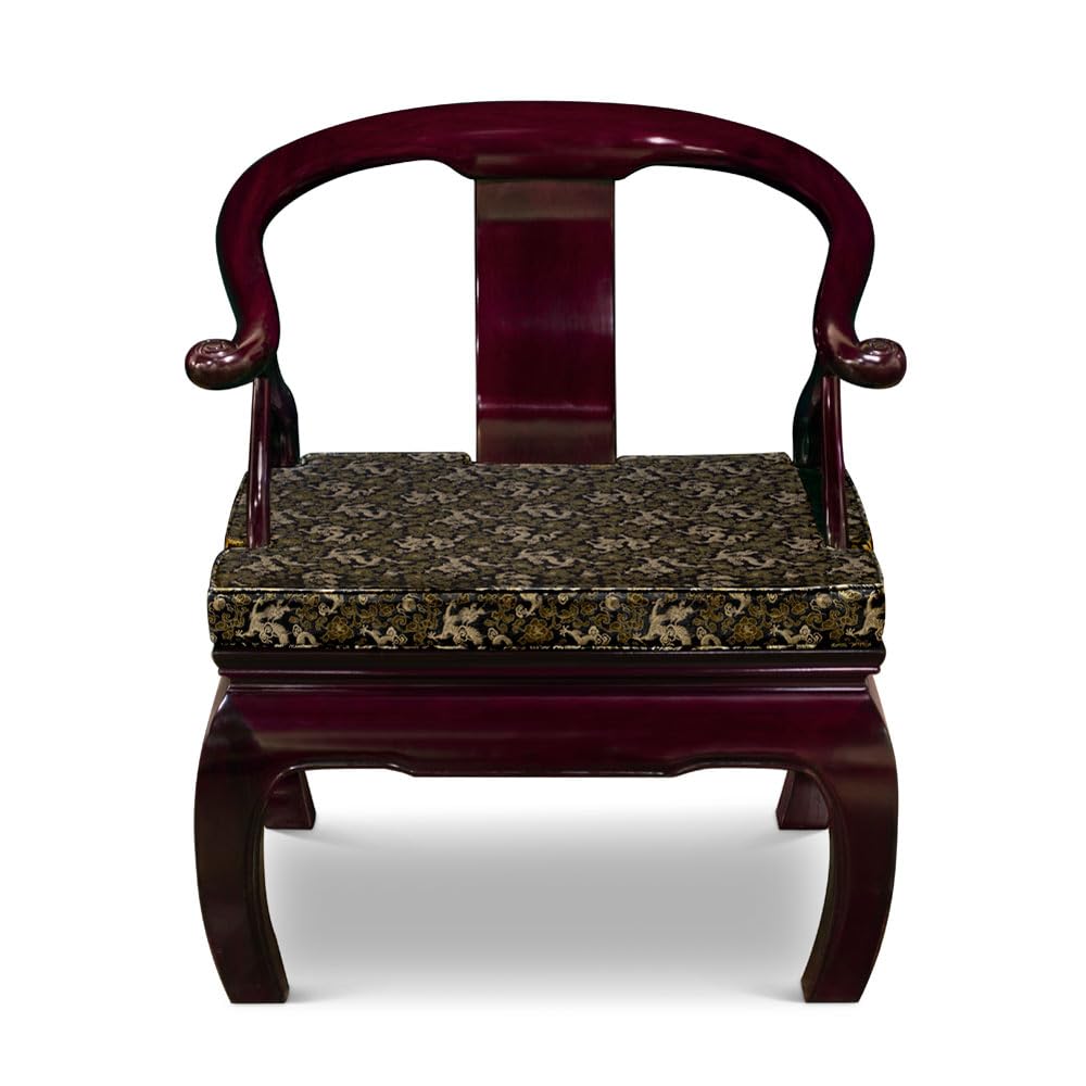 Dark Cherry Rosewood Chinese Monk Chair with Chow Leg - Handcrafted Traditional Asian Furniture for Living Room, Meditation & Home Decor