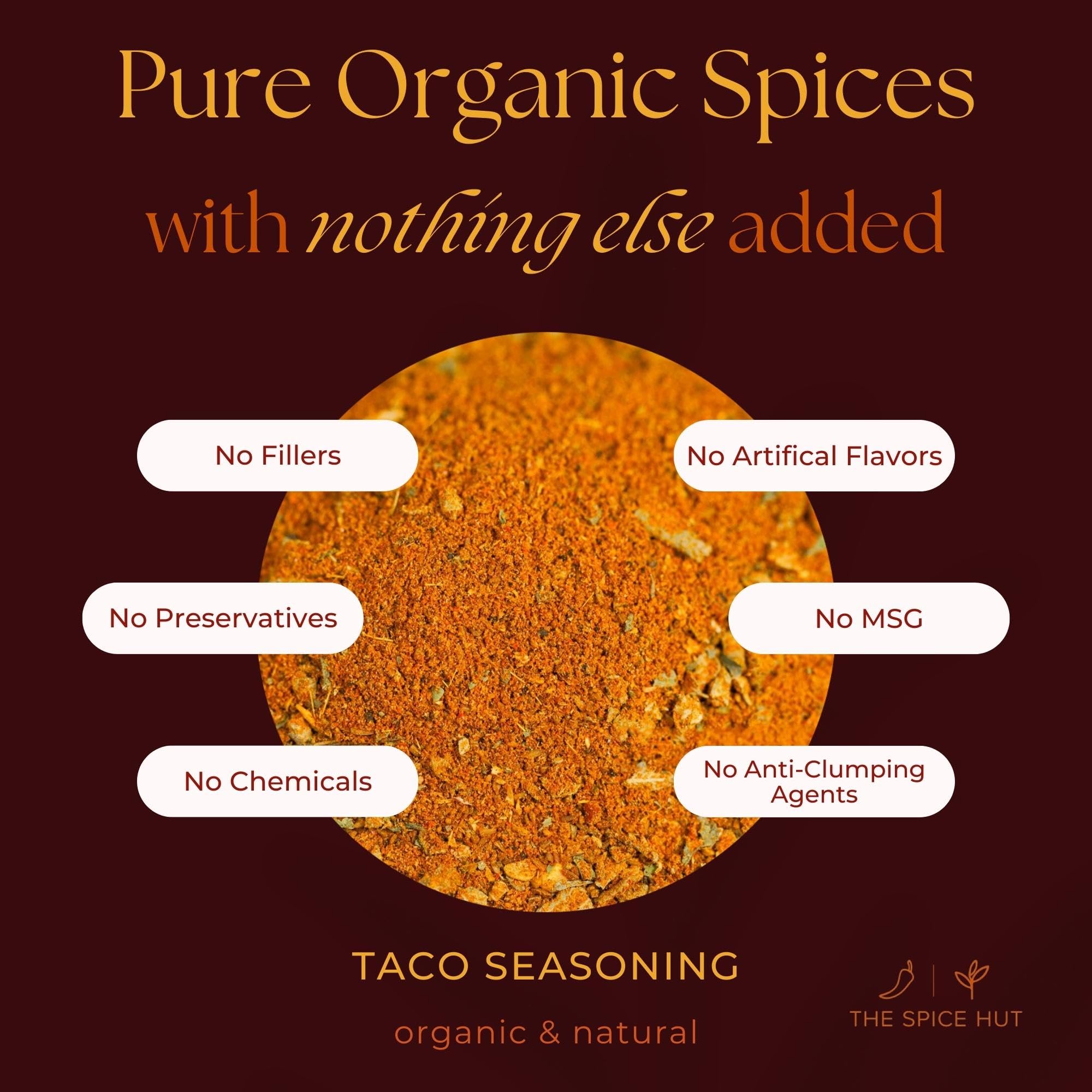 Organic Taco Seasoning Mix by Spice Hut | Salt-Free Authentic Southwestern Spice Blend | Perfect for Carne Asada, Beef, Carnitas, Tacos & Burritos | All-Natural, Vegan, Gluten-Free, Keto & Kosher Certified | 1lb Bulk Pack | Great for Family Dinners, BBQs & Mexican-Themed Parties