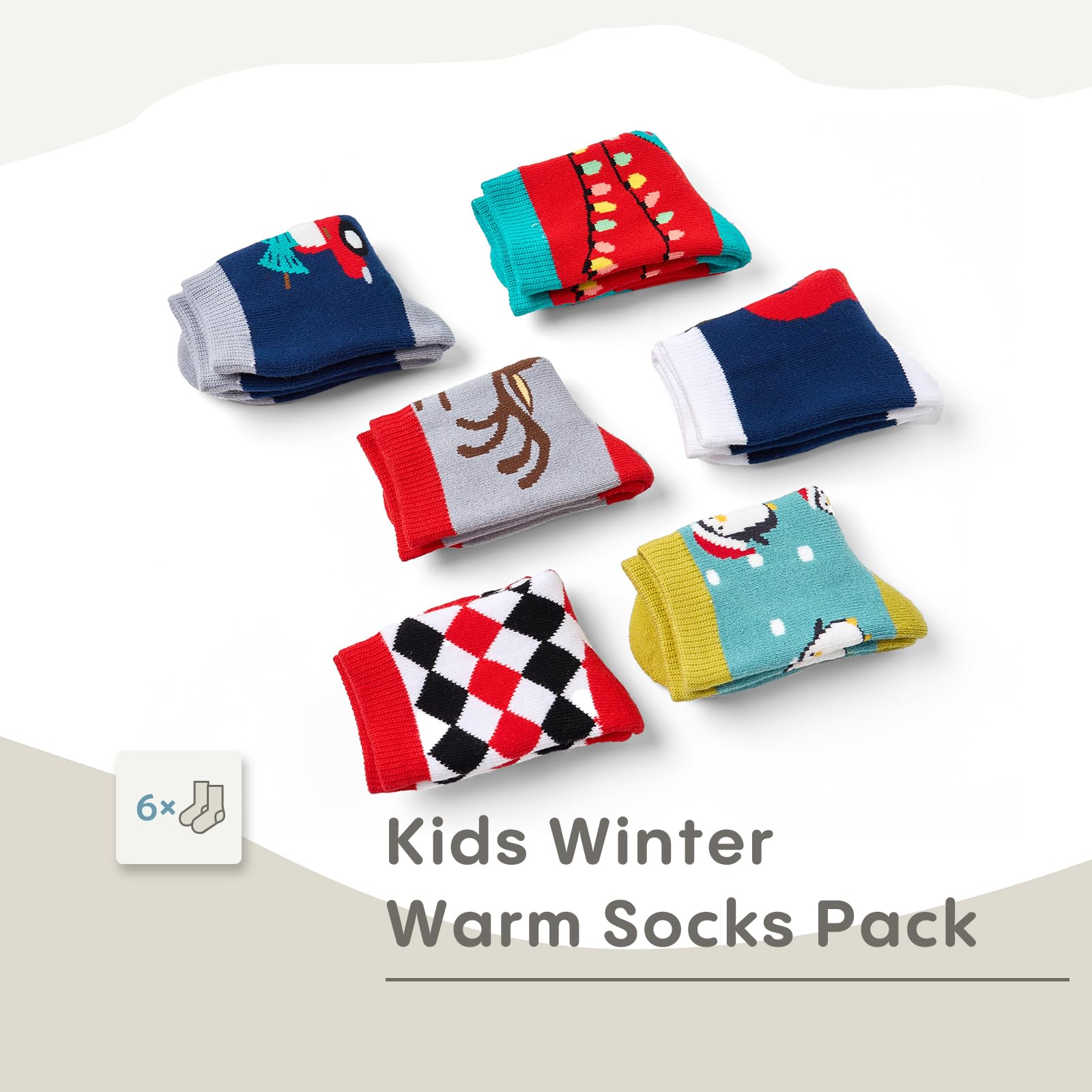 Girls Winter Socks 6 Pack - Warm Thermal Terry Crew Socks for Kids & Toddlers - Cozy Cold Weather Socks for School, Snow Boots & Indoor Play