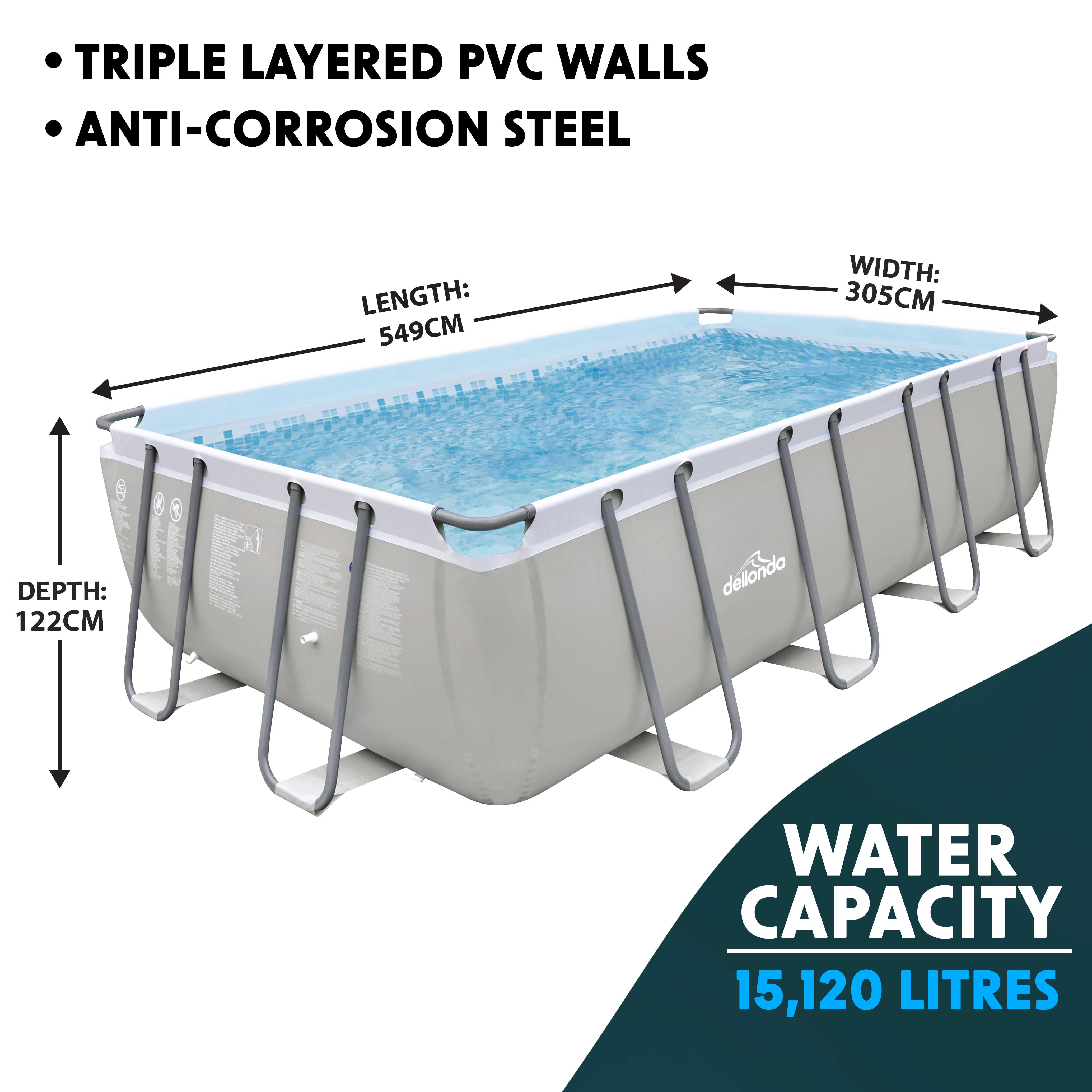 18ft Deluxe Steel Frame Swimming Pool Set - Rectangular Above Ground Pool with Ladder, Filter Pump & Cover | Perfect for Backyard, Family Fun & Summer Parties