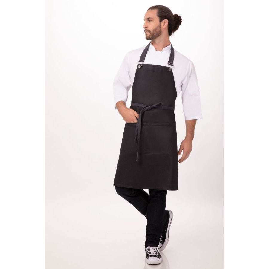 Chef Works ABWT051PUB0 Boulder Bib Apron - Purple & Black, 34 x 30 Inches - Durable Kitchen Apron for Cooking, Grilling & Baking - Perfect for Chefs, BBQ & Home Cooks