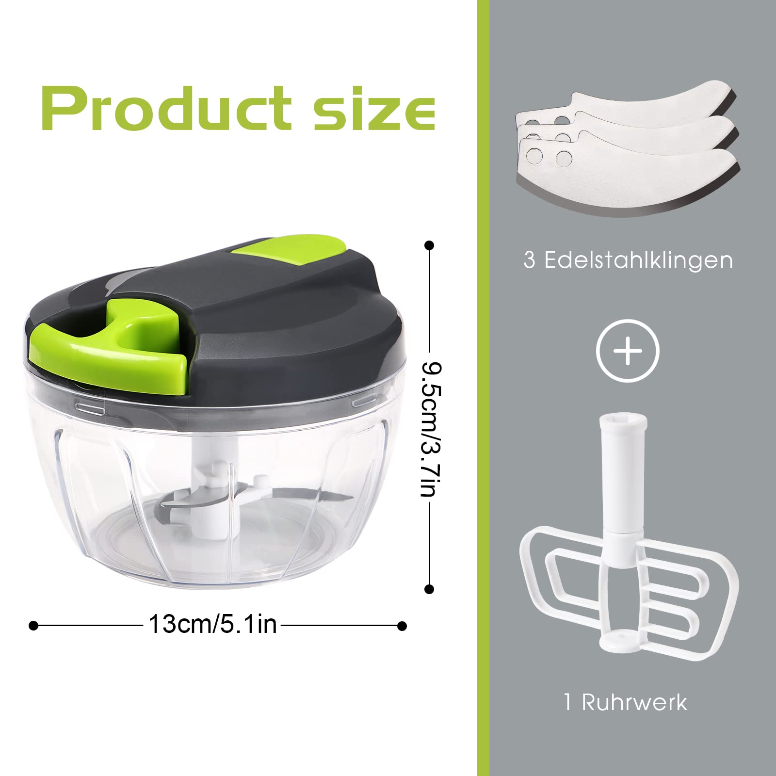 Sinnsally 520ml Manual Food Chopper - Pull String Hand Operated Vegetable Dicer, Onion Slicer, Garlic Press & Shredder for Kitchen - Perfect for Chopping Herbs, Nuts & Meal Prep