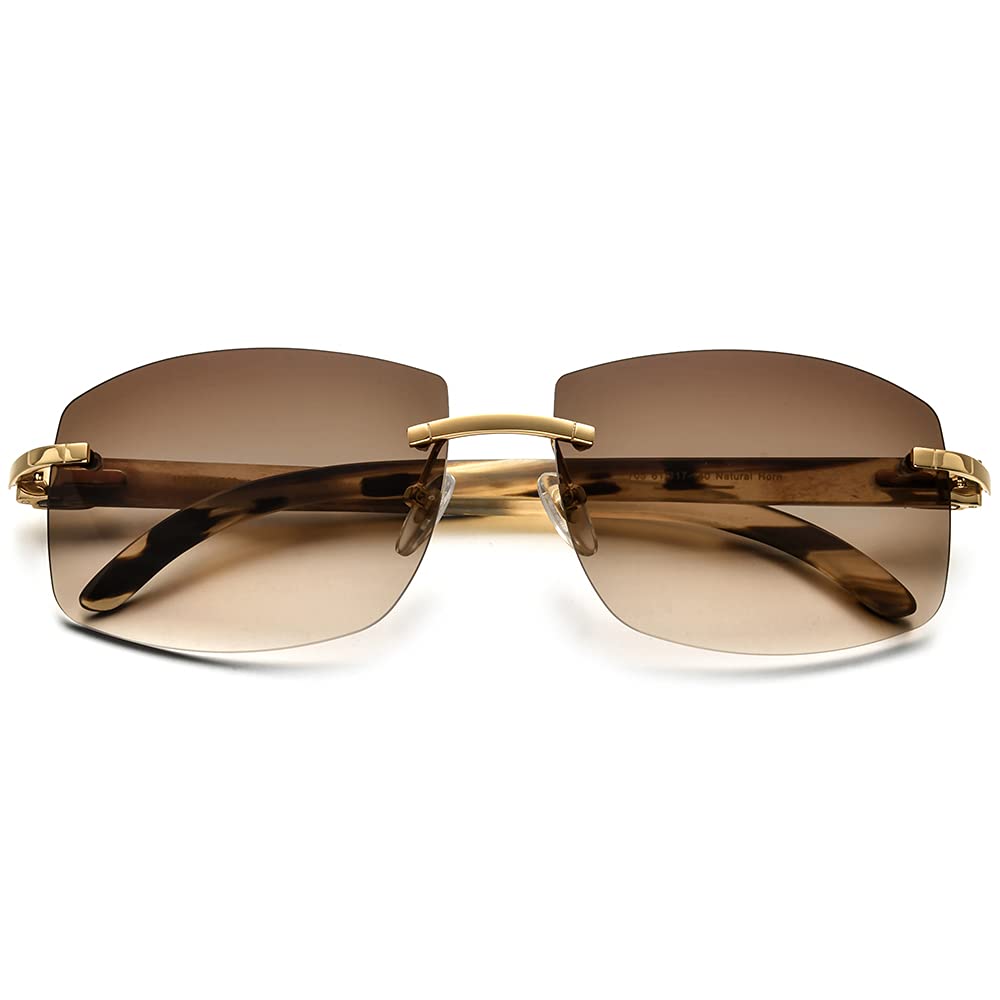 HEPIDEM 100% Genuine Buffalo Horn Sunglasses for Men - Rimless Square Frame UV Protection - Stylish Outdoor, Driving & Fashion Accessories