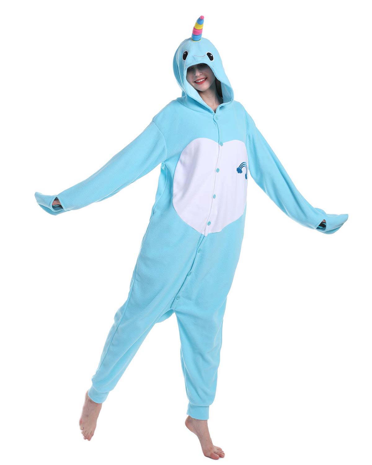WOTOGOLD Narwhal Unisex Adult Animal Cosplay Costume Pajamas - Perfect for Halloween, Christmas, Themed Parties & Loungewear