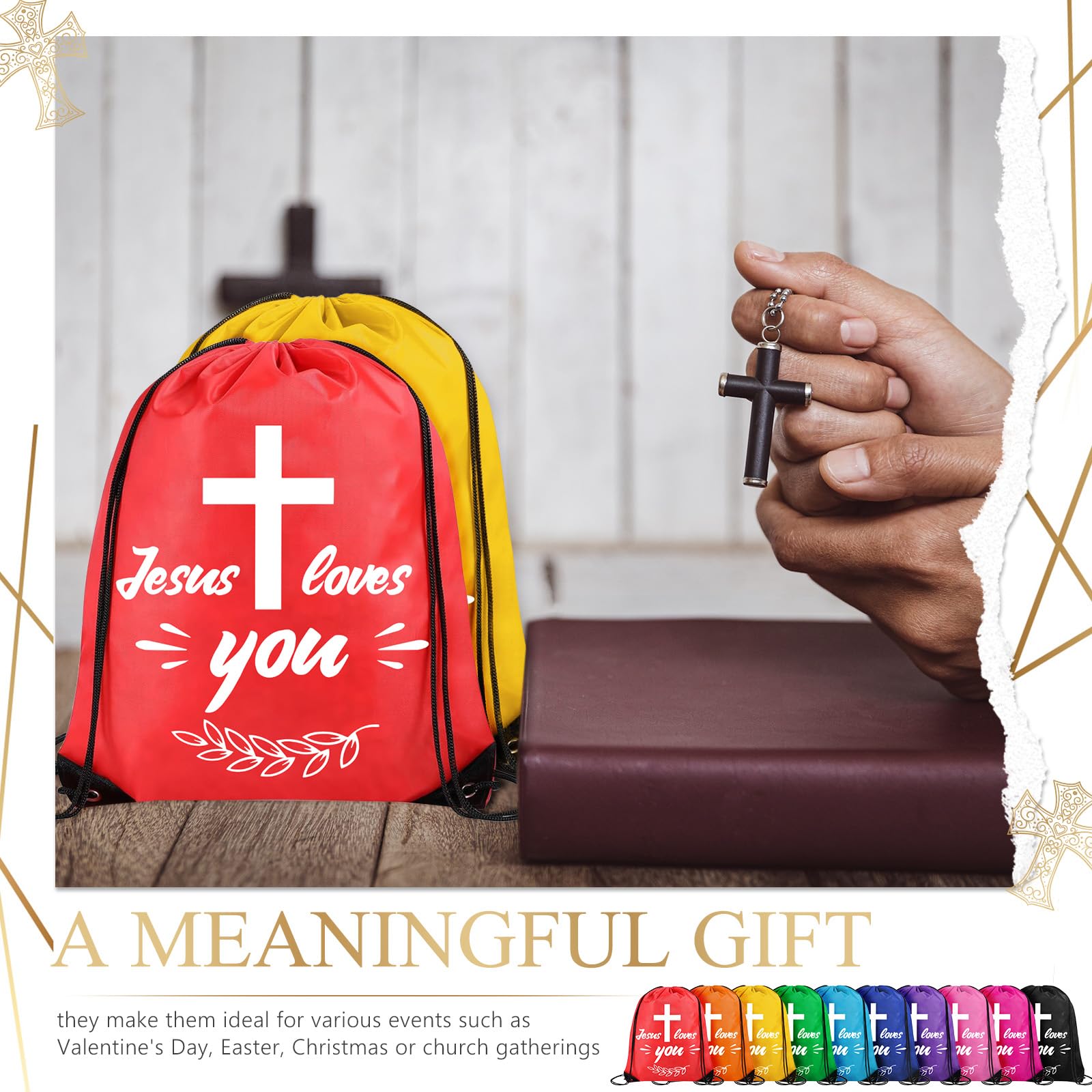 30 Jesus Loves You Drawstring Backpacks - Christian Gifts for Bible School & Christmas