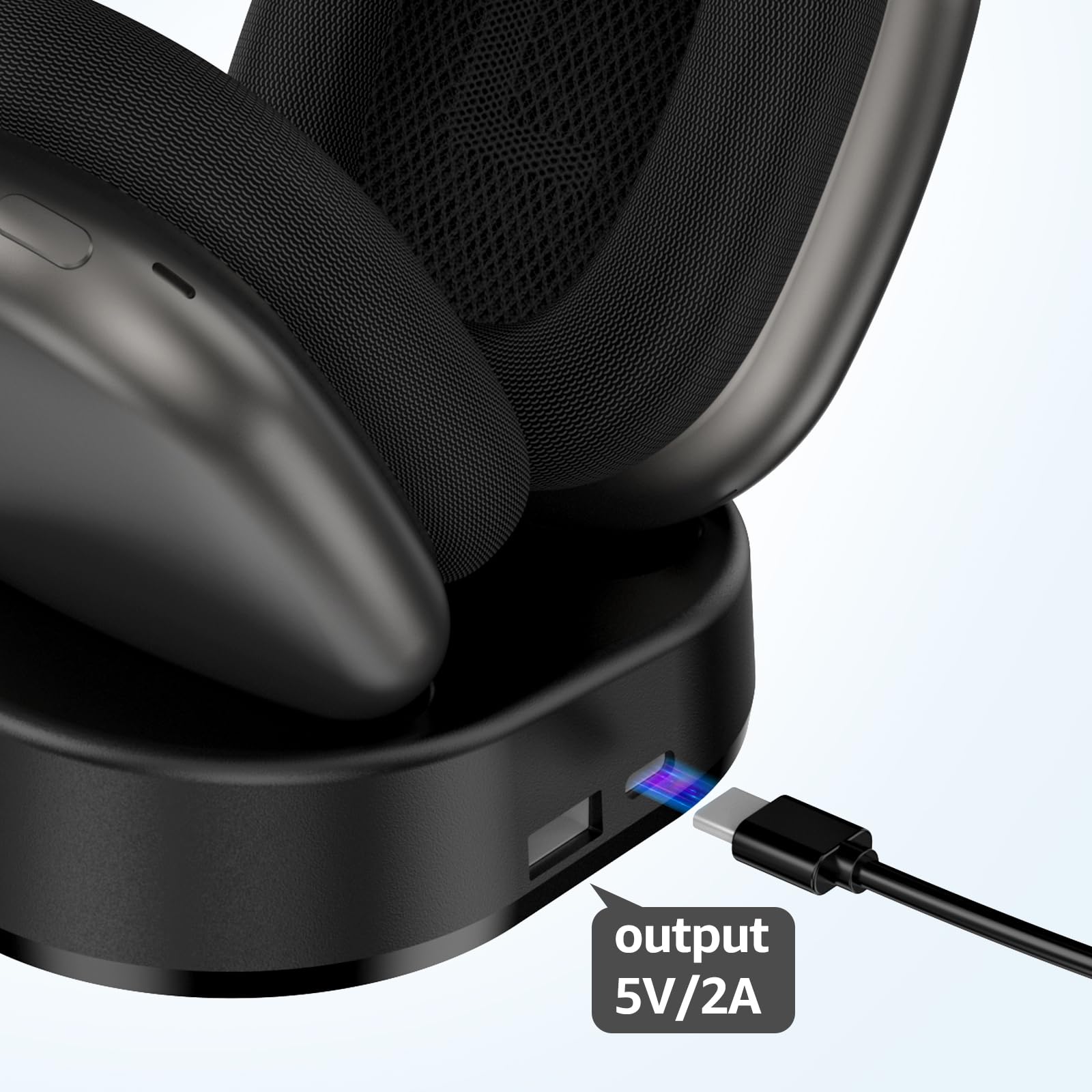 Premium Magnetic Headphone Stand for AirPods Max - Wireless Charging Base, Portable Desktop Holder with Secure Storage | Perfect for Home, Office & Travel Use (Black)
