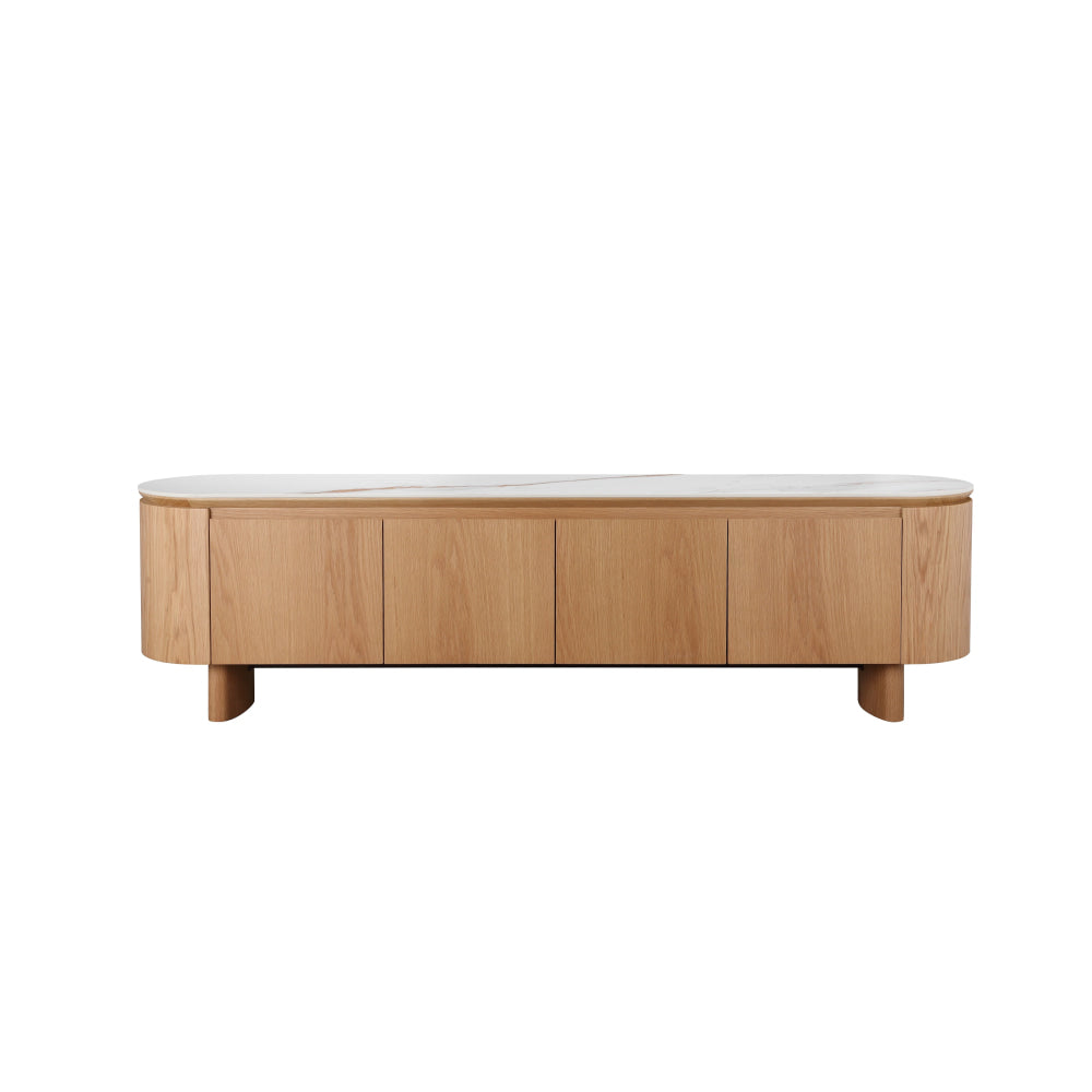 Bronya 200cm Matte Ceramic TV Stand with 3 Doors - Natural/White Finish for Living Room, Home Theater & Entertainment Center