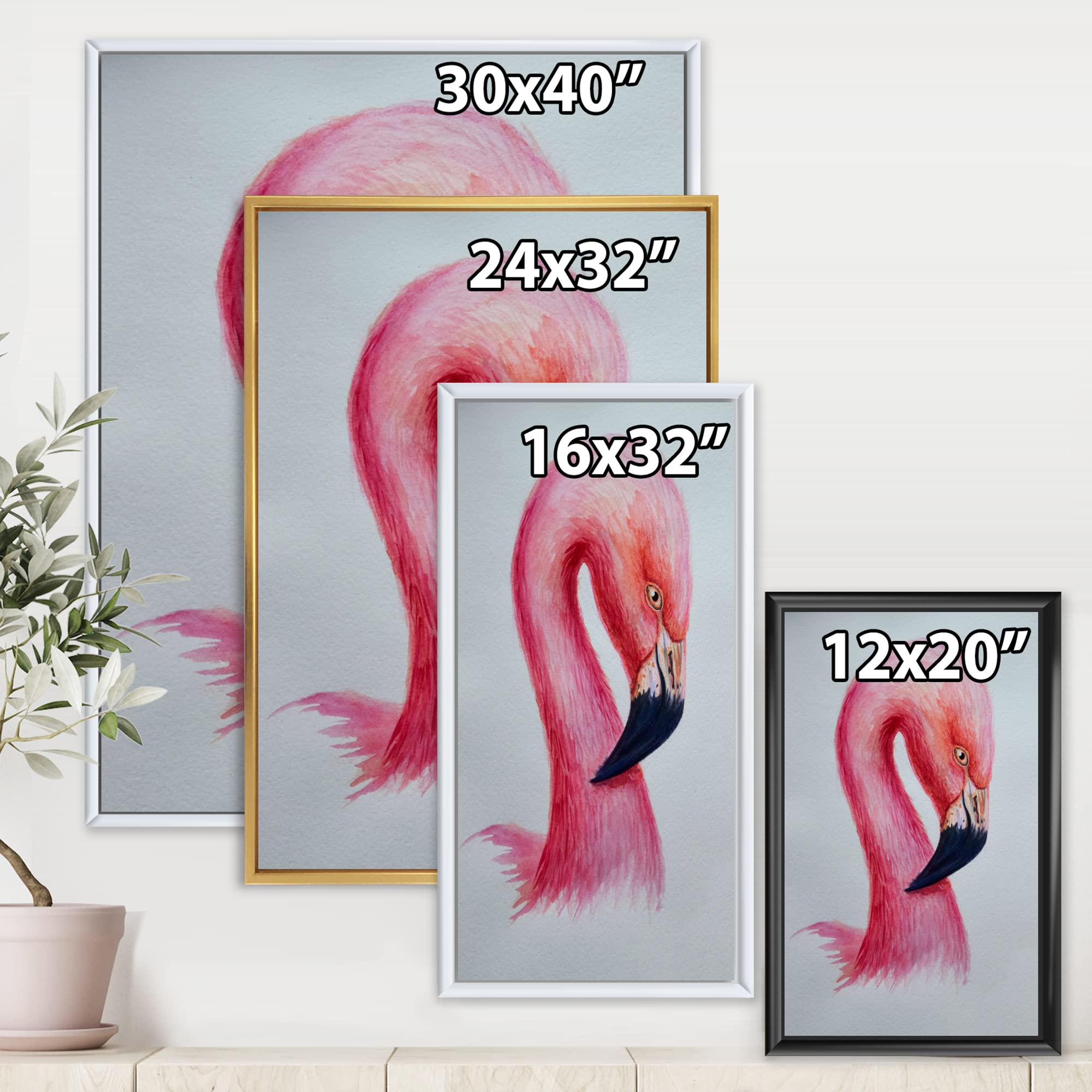 DesignQ Pink Flamingo IV Framed Canvas Wall Art - Modern Farmhouse Decor for Living Room, Bedroom & Office