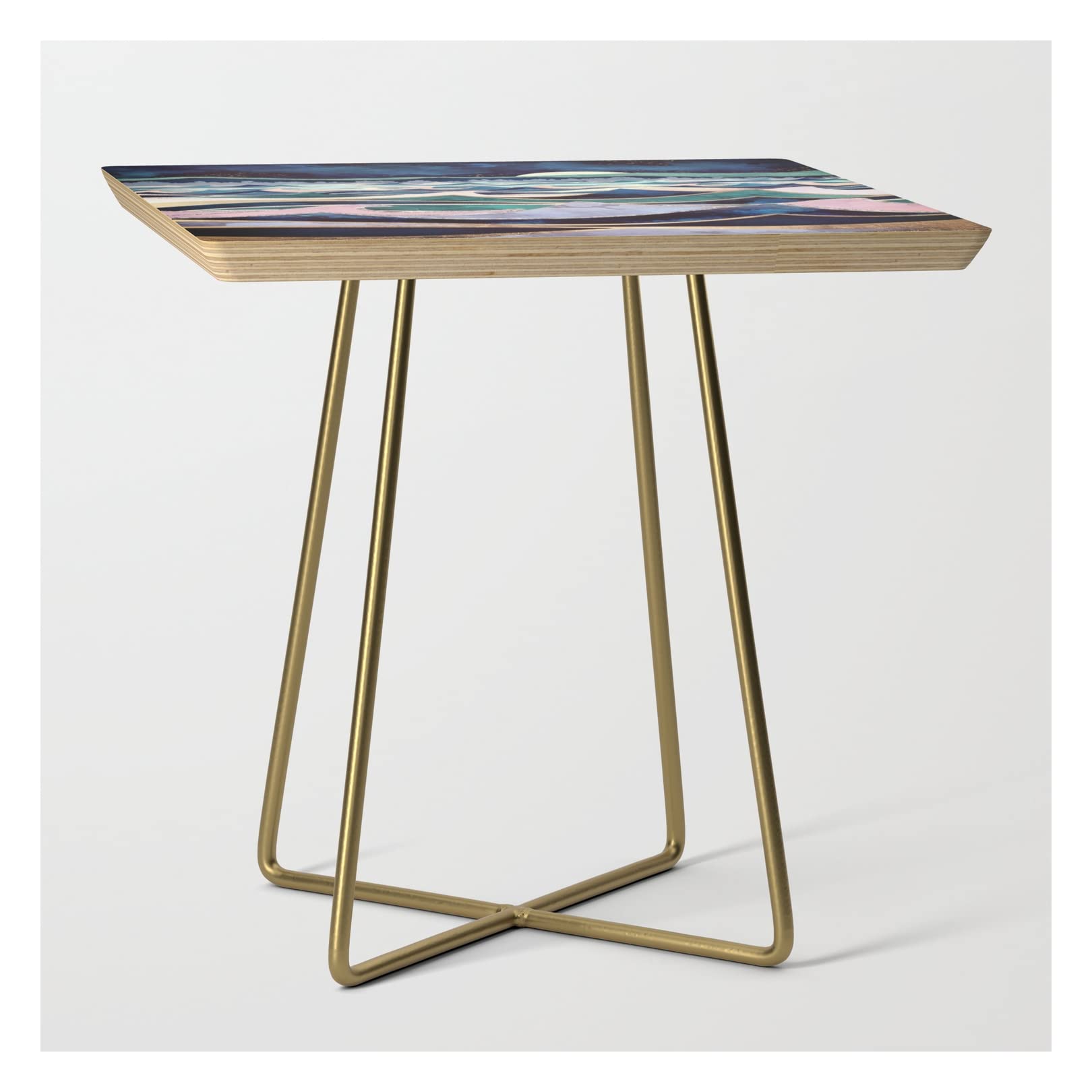 Spacefrogdesigns Moonlit Ocean Square Side Table in Gold - Modern End Table for Living Room, Bedroom & Office Decor