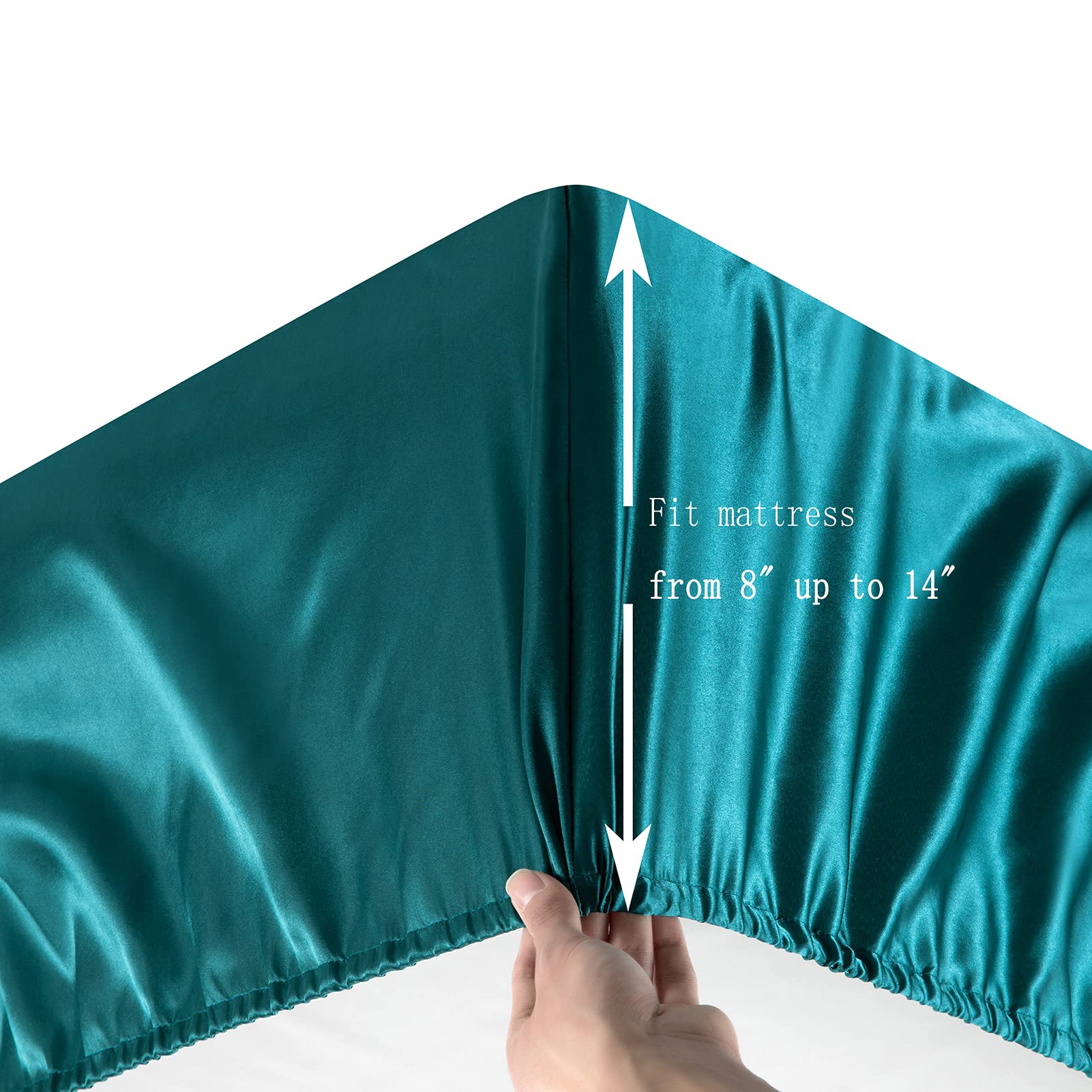 Premium Satin Fitted Sheet Queen Size - 1-Piece Ultra Soft Deep Pocket Silk Bottom Bedding - Teal Blue - Perfect for Luxury Bedrooms, Guest Rooms & Airbnb Listings