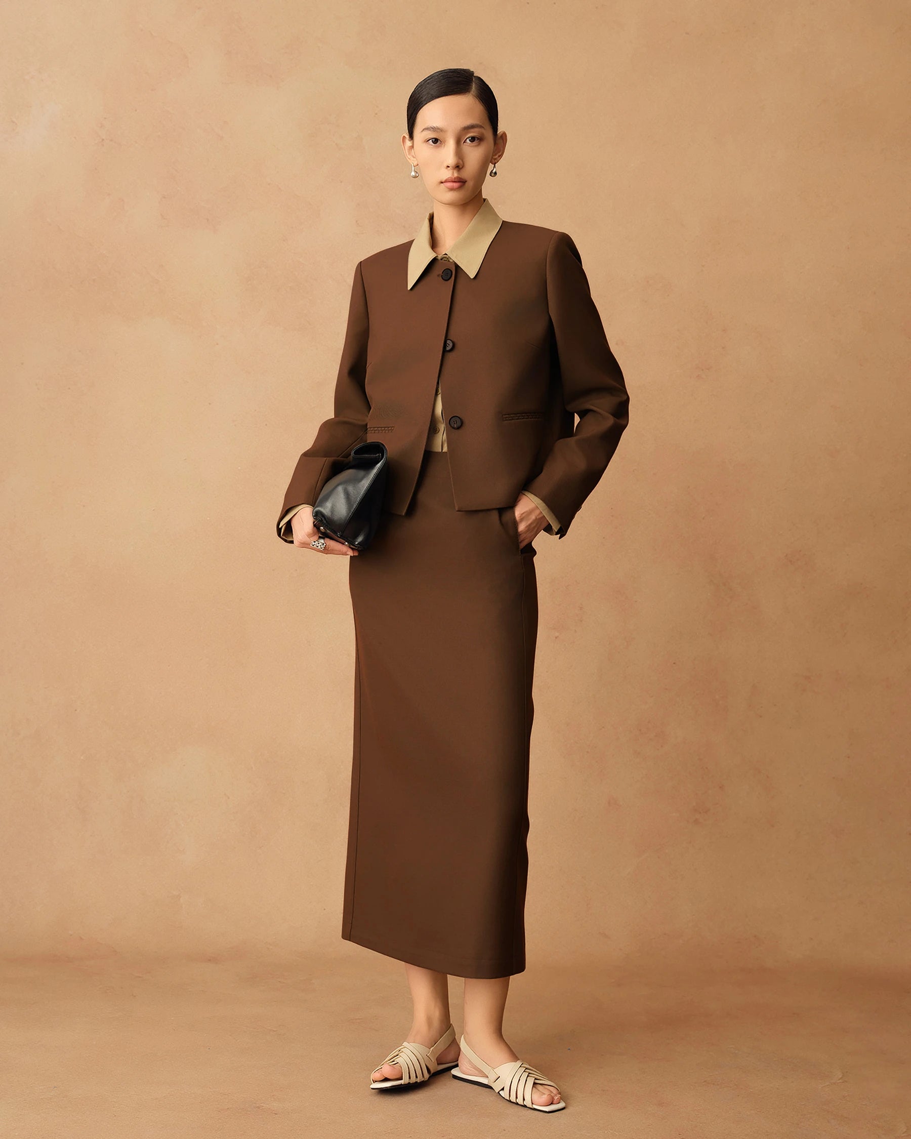 Women's Long Wool Pencil Skirt - Classic Slim Fit Office Work Skirt for Professional Women, Winter Warm Business Formal Attire