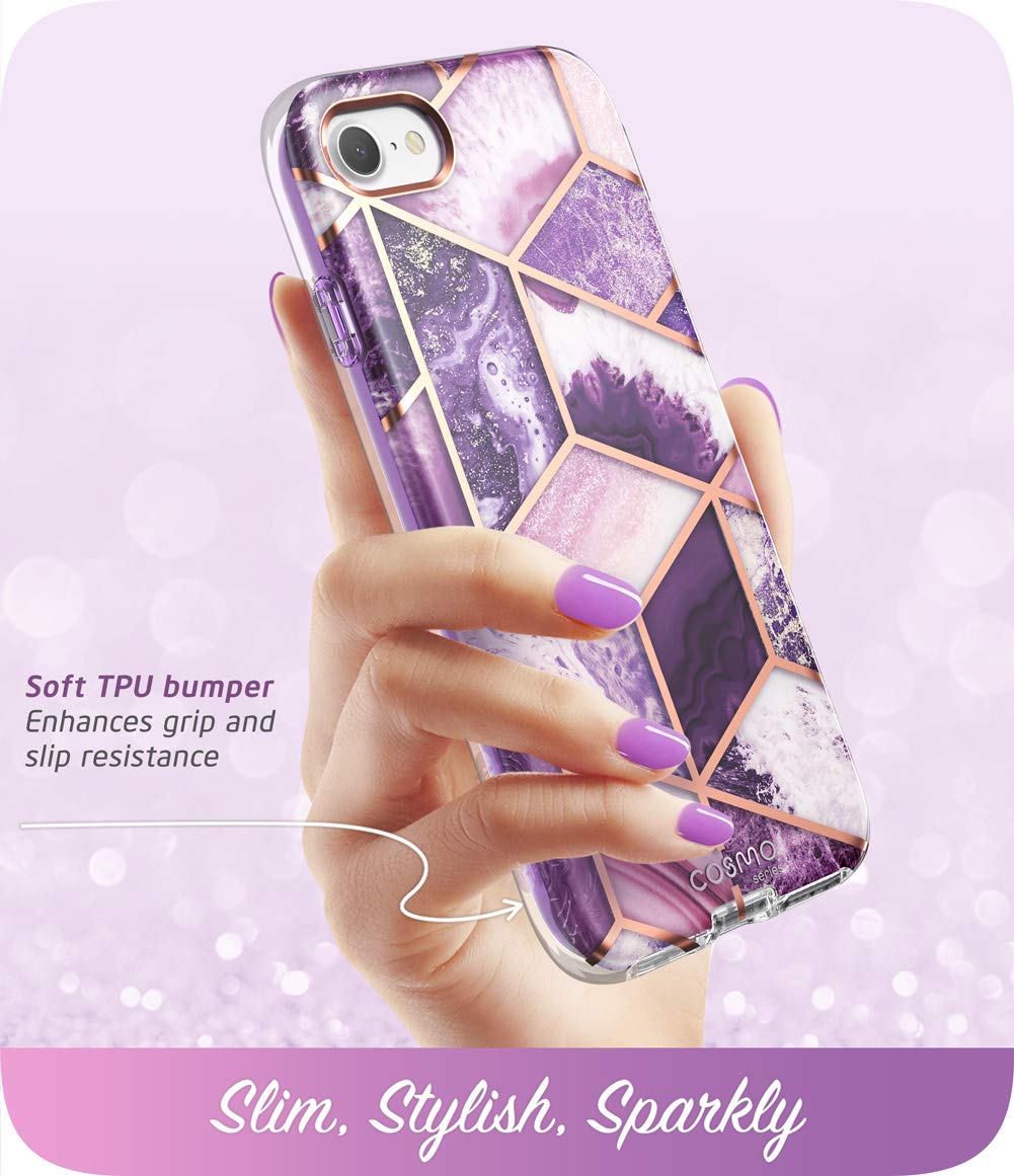 i-Blason Cosmo Series Case for iPhone SE 2022/SE 2020/iPhone 7/8 - Shockproof Protective Bumper Cover with Built-in Screen Protector | Amethyst Purple | Perfect for Daily Use, Travel & Outdoor Activities