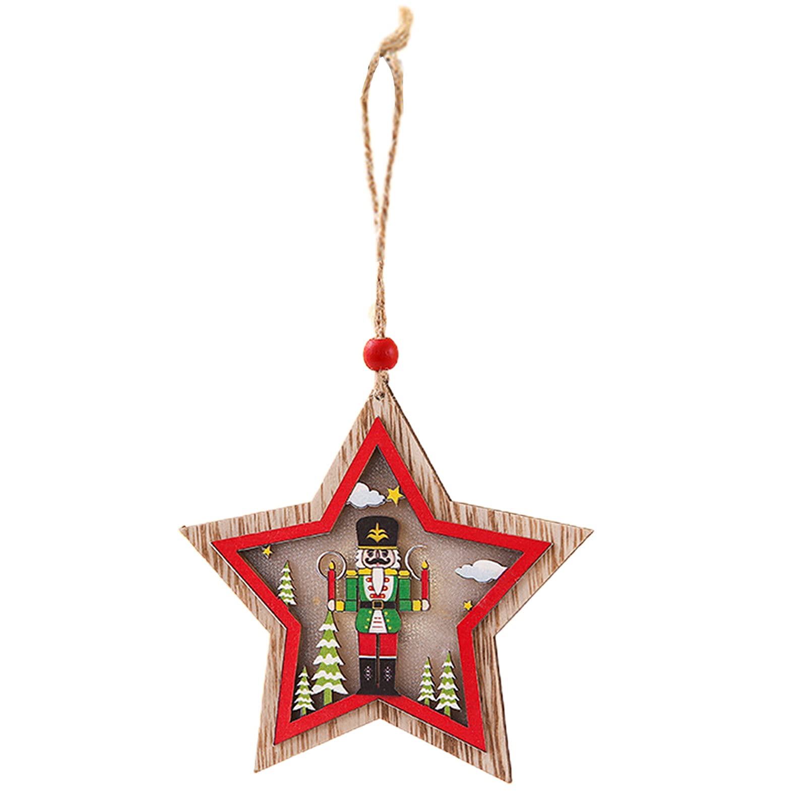 Eco-Friendly Wooden Christmas Tree Lights - Energy-Saving Reusable Star & Soldier Shaped Ornaments for Holiday Home Decor