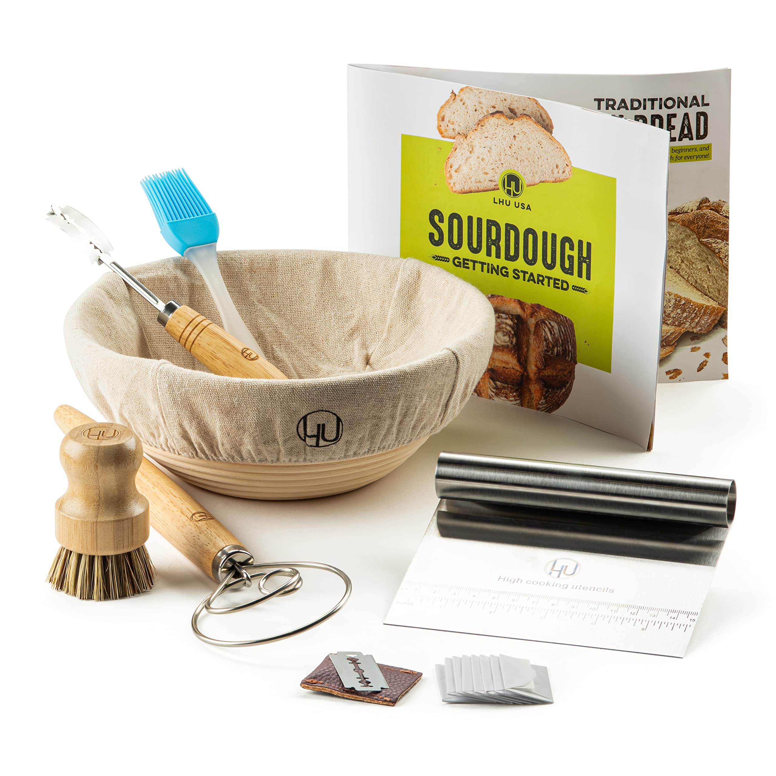 Organic Sourdough Starter Kit - Complete Bread Baking Supplies with Banneton Proofing Basket, Linen Cloth, Dough Whisk, Bread Lame, Scraper & 2 Brushes - Perfect for Artisan Sourdough, Homemade Bread & Baking Enthusiasts - Ideal for Home Bakers, Gifts & Kitchen Essentials