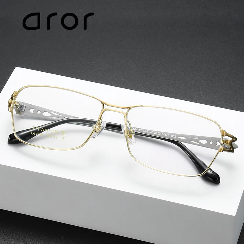 Aror Unisex Full Rim Square Double Bridge Titanium Eyeglasses 96197 - Lightweight Durable Glasses for Work, Reading & Fashion