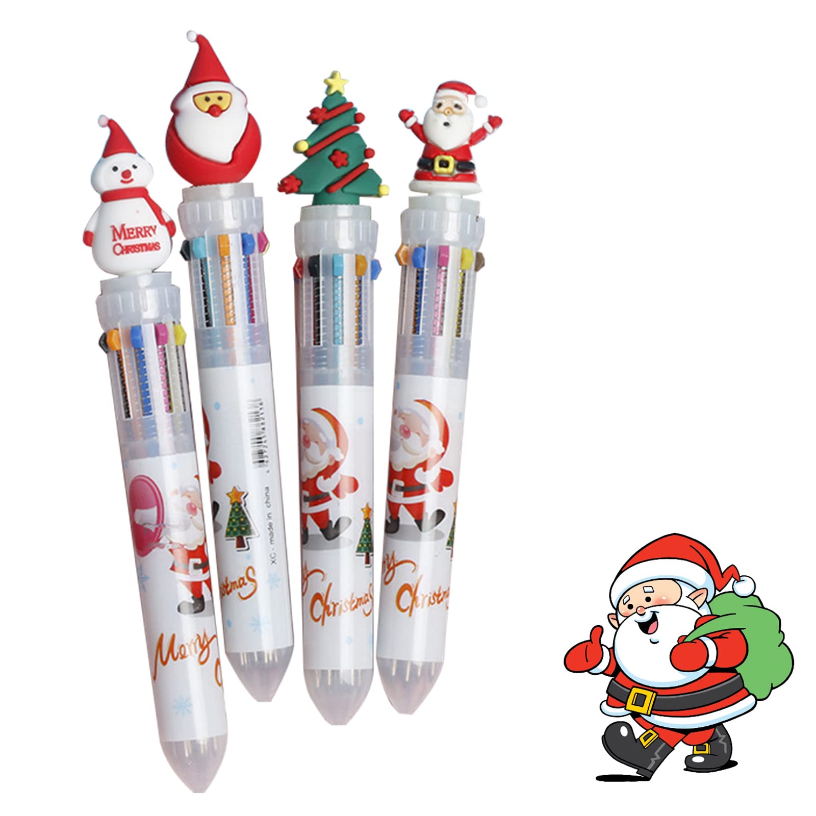 TUANTUAN 10-in-1 Multicolor Christmas Ballpoint Pen Set - 0.5mm Retractable Fine Point Pens for Students & Kids - Perfect Holiday Gift for School, Office & Christmas Stocking Stuffers (Random Colors)