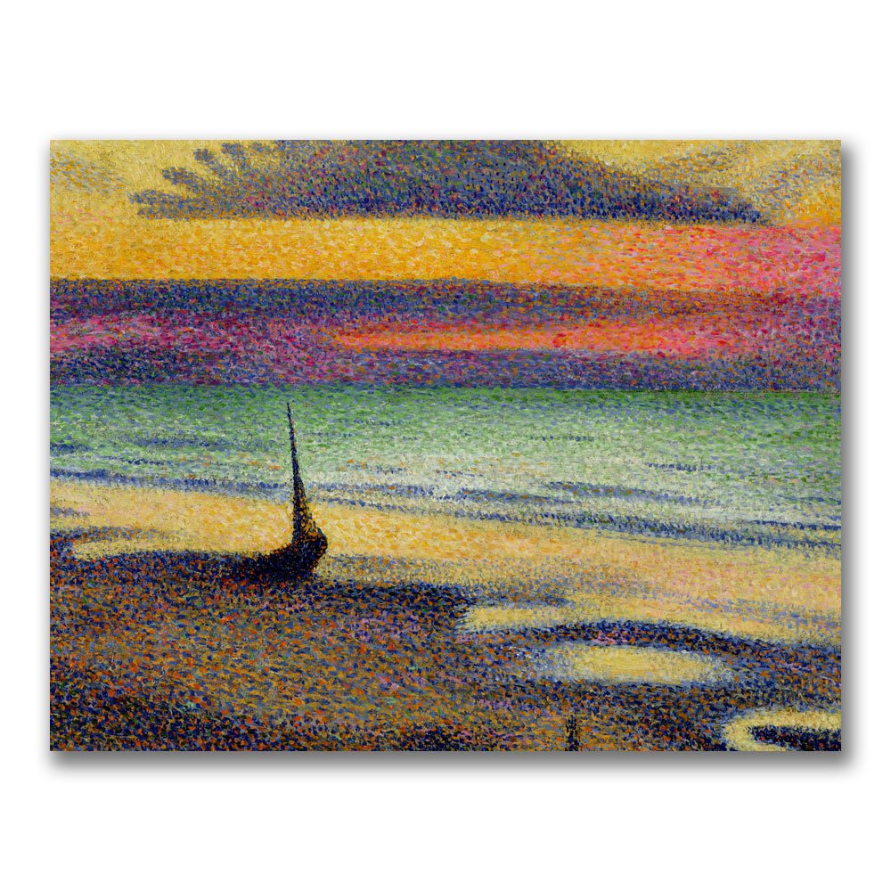 Trademark Fine Art The Beach at Heist Canvas Wall Art Print by George Lemmen - 35x47 Inch Large Framed Painting for Living Room, Bedroom & Office Decor