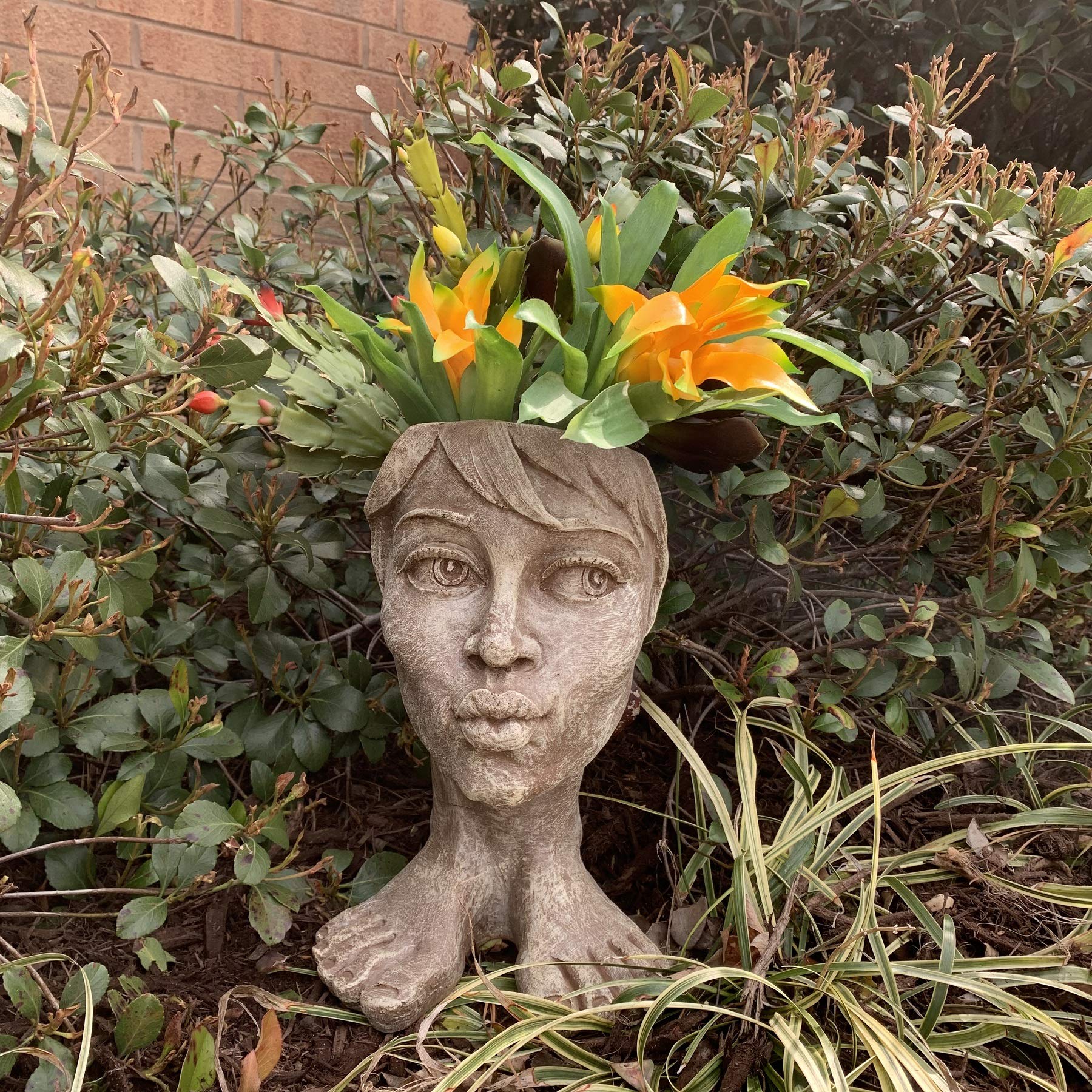 Tia Maria Planter Face Pot - Stone Wash Finish Garden Statue for Patio Decor, Outdoor & Indoor Plant Holder - Perfect for Home Garden, Porch, and Backyard Landscaping