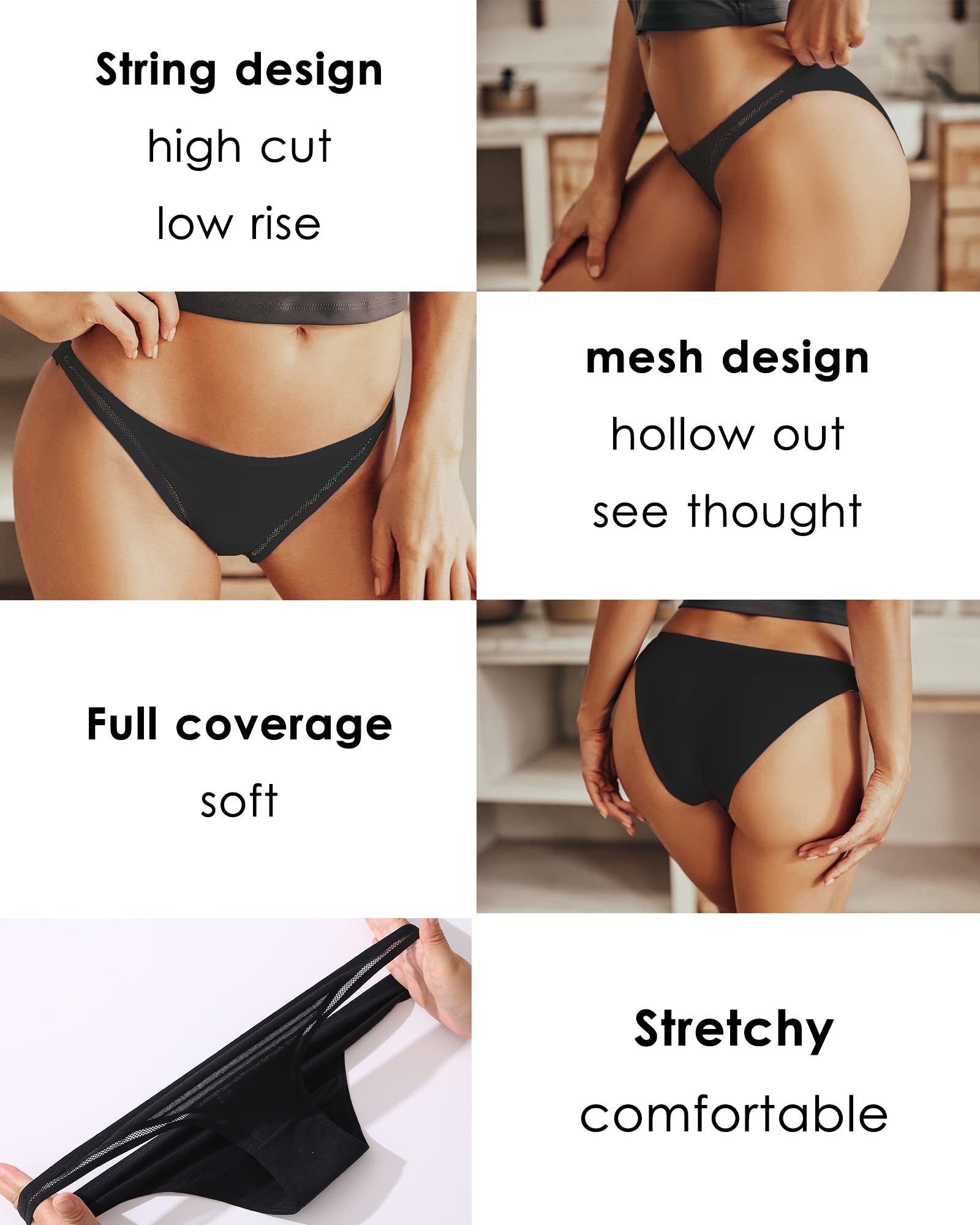 FINETOO 6 Pack Women's Cotton High Cut Stretch Underwear - Breathable Low Rise Hipster Cheeky Bikini Panties S-XL for Everyday Comfort & Lounge Wear