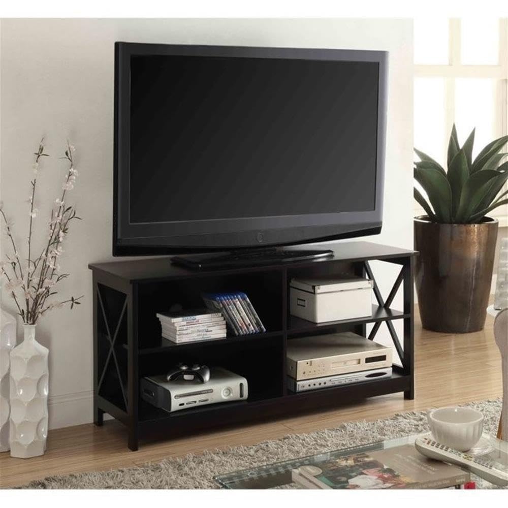 Pemberly Row Modern TV Stand in Black - Stylish Entertainment Center for Living Room & Home Theater