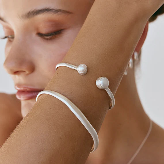 Fairley Double Pearl Cuff Silver Bracelet - Elegant Pearl Jewelry for Women, Perfect for Weddings, Parties & Special Occasions