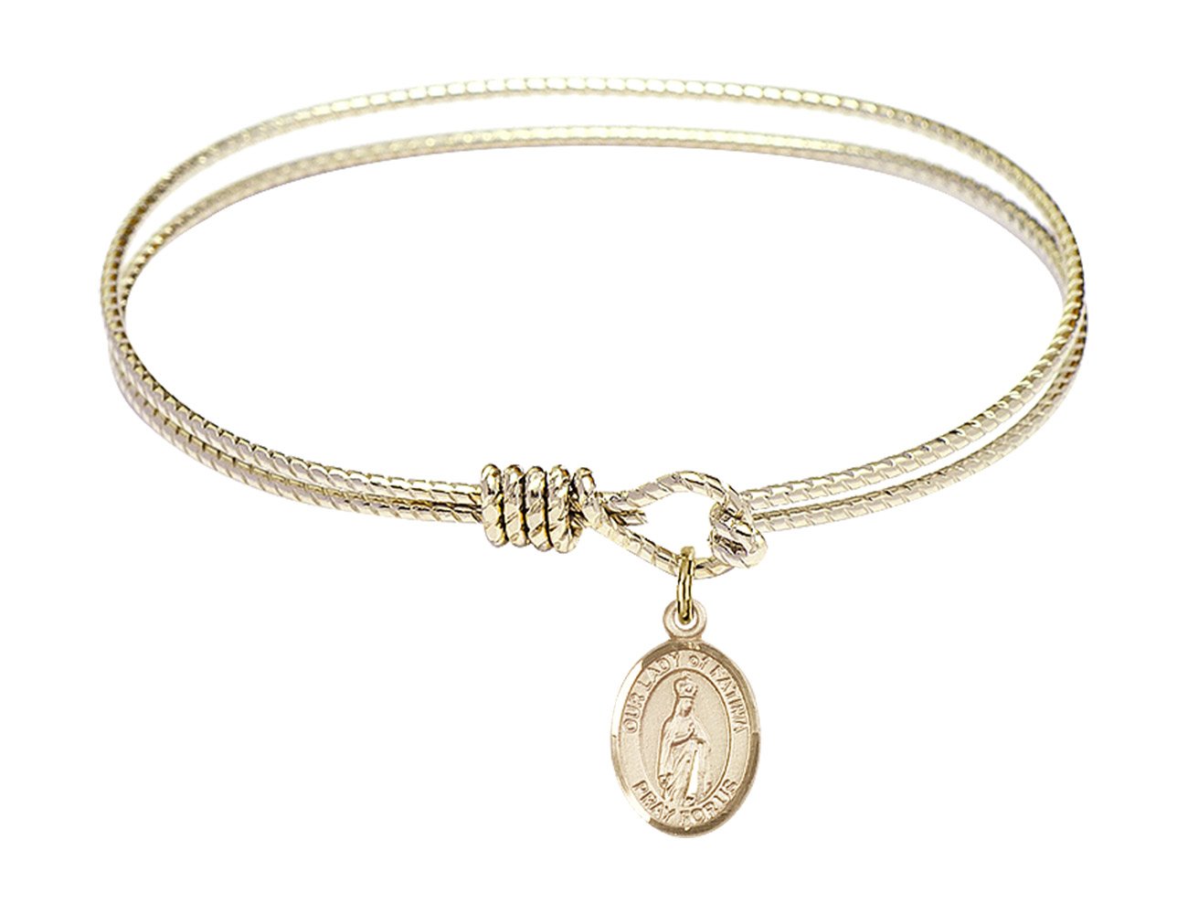 6 1/4 Inch Oval Eye Hook Bangle Bracelet with Fatima Charm - Elegant Jewelry for Women, Gift for Her, Perfect for Parties, Weddings & Special Occasions