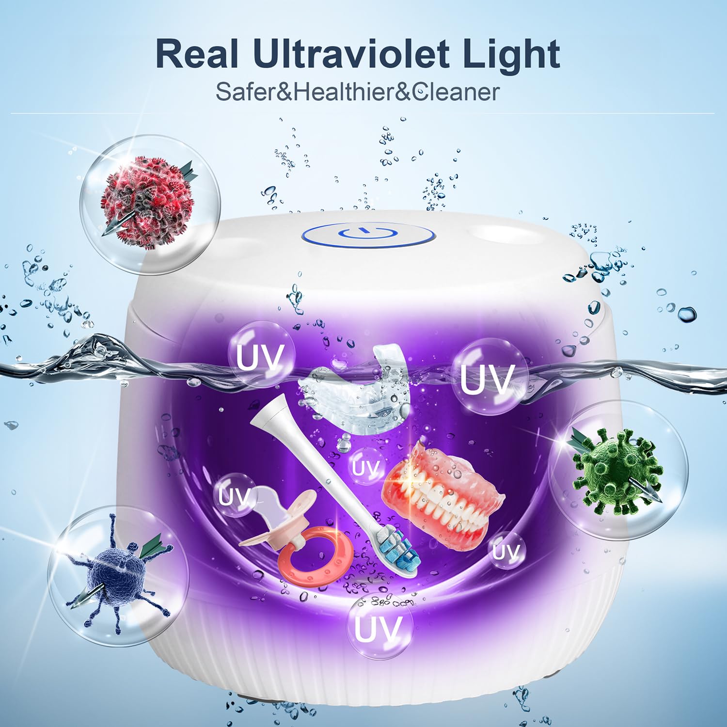 Ultrasonic Cleaner for Dentures & Jewelry - 45kHz Portable U-V Cleaning Machine for Aligners, Watch Bands & Makeup Brushes - Stainless Steel Design