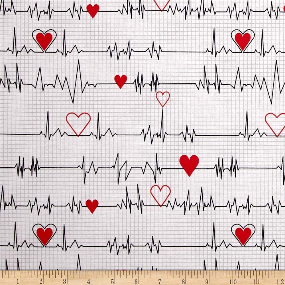 Windham Quilt Fabrics - Calling All Nurses Heartbeat White Quilt Fabric by The Yard - Perfect for Nurse-Themed Quilts, DIY Medical Gifts & Healthcare Appreciation Crafts