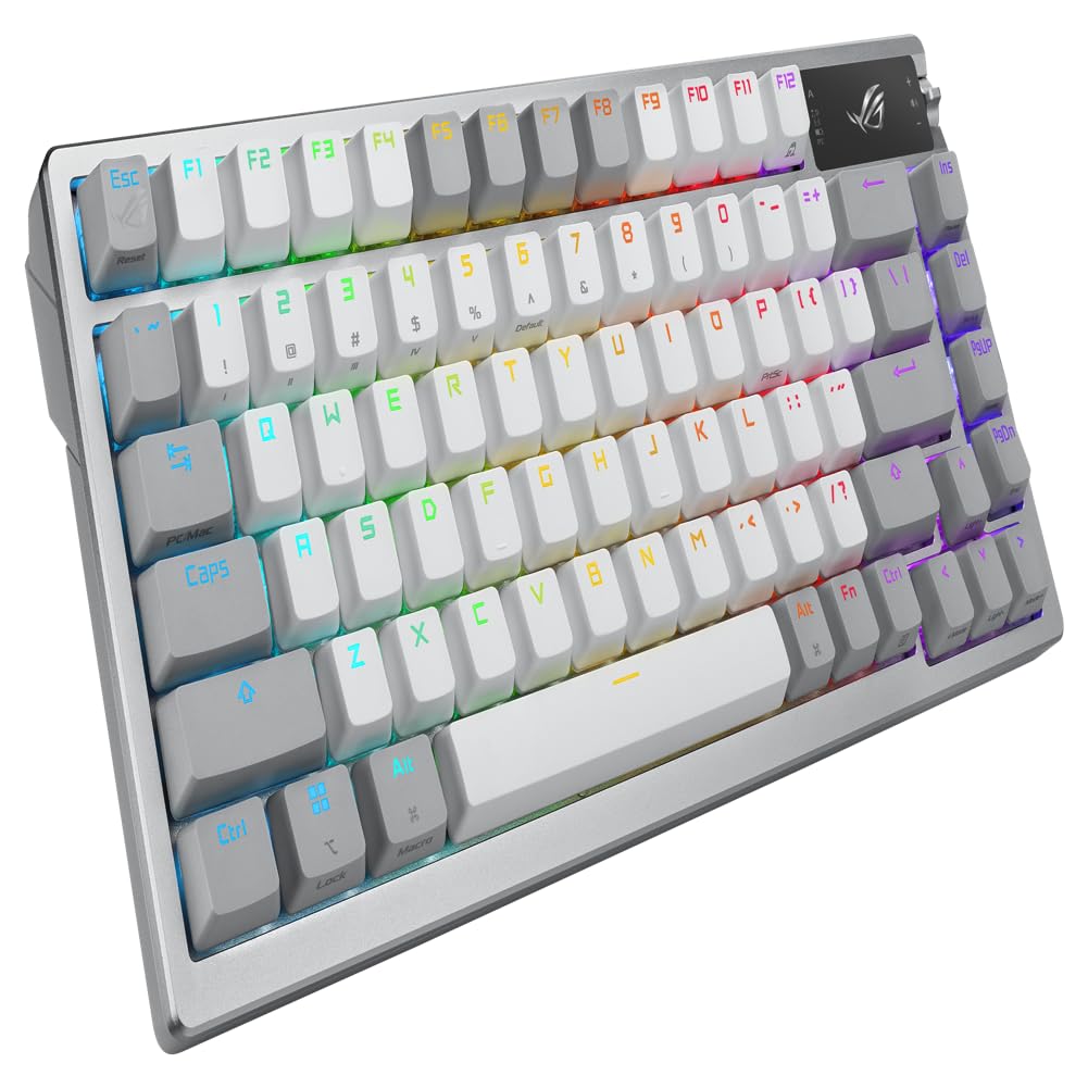 ASUS ROG Azoth 75% Wireless Mechanical Gaming Keyboard - Hot-Swappable ROG NX Snow Switches, PBT Keycaps, OLED Display, 3-Layer Dampening, RGB Backlit (White) - Perfect for Esports, Streaming & Professional Gaming Setup