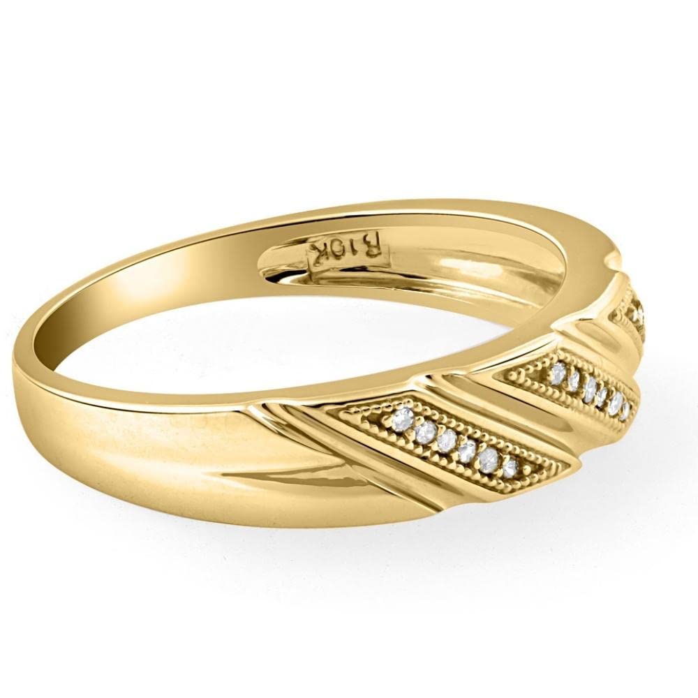 1/5 Carat Men's Diamond Ring - 10K Yellow Gold Wedding Band for Engagement, Anniversary & Special Occasions