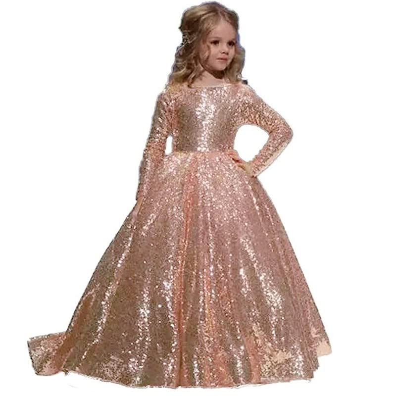 Sparkly Sequin A-Line Pageant Dress for Girls - Long Sleeve Glitter Party Gown for Birthday, Pageants, Dance Recitals & Special Occasions