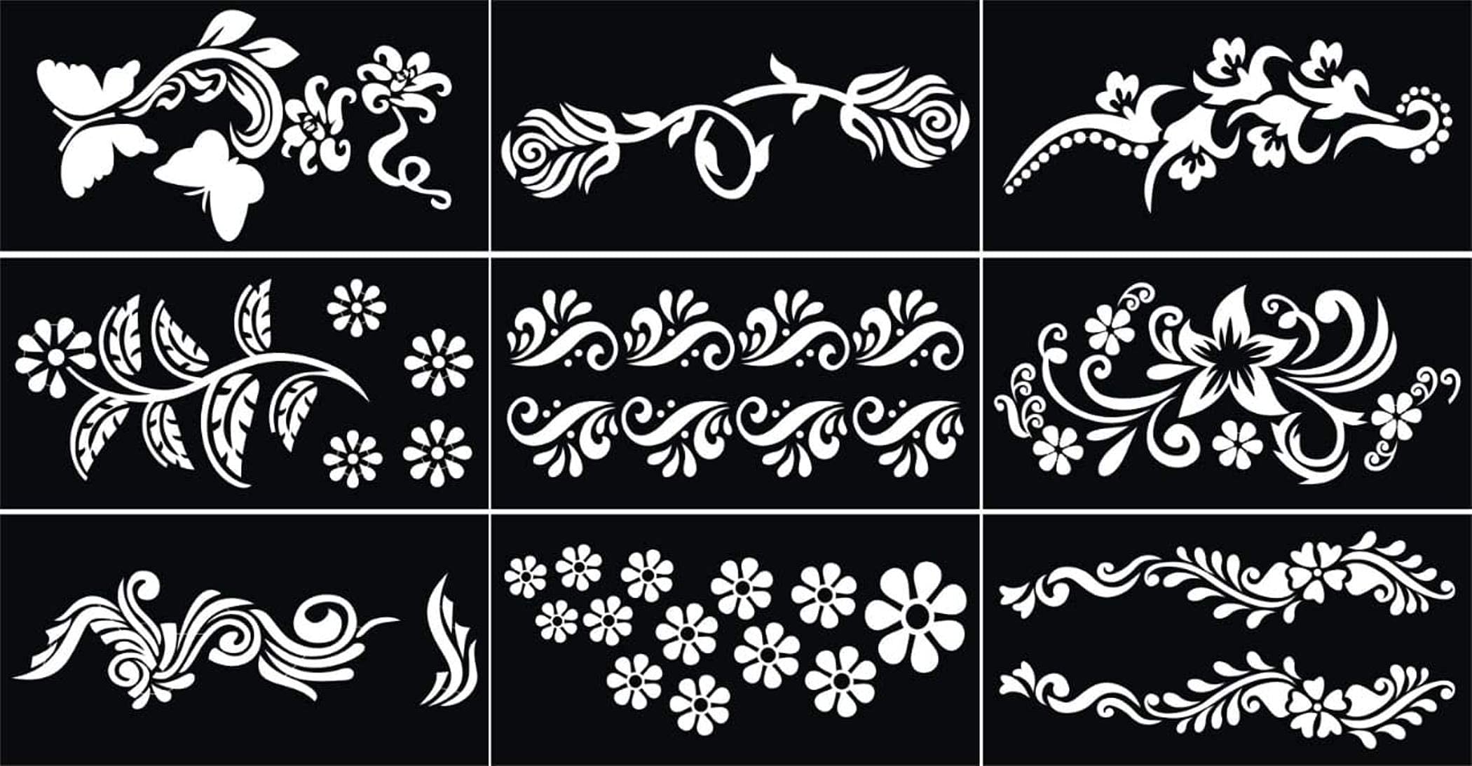 Premium Henna Tattoo Stencil Kit for Hands, Body, Fingers & Face - Temporary Mehndi Designs for Women, Girls & Kids | NIV-322 Black Medium Size | Perfect for Parties, Weddings & Festive Celebrations