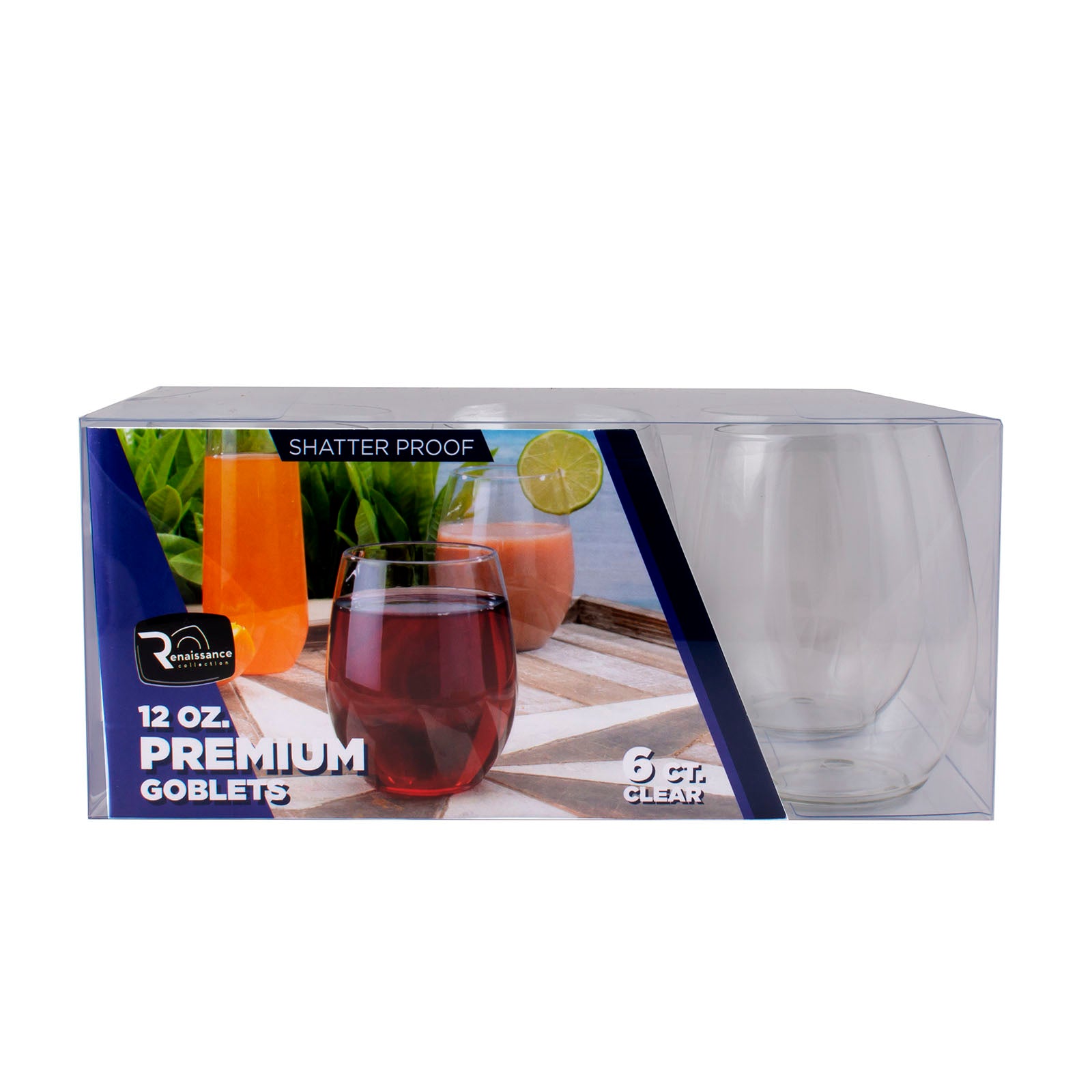 12oz Clear Stemless Wine Glasses - Set of 6 | Shatter-Resistant Crystal-Like Plastic Cups for Parties, Picnics & Outdoor Dining