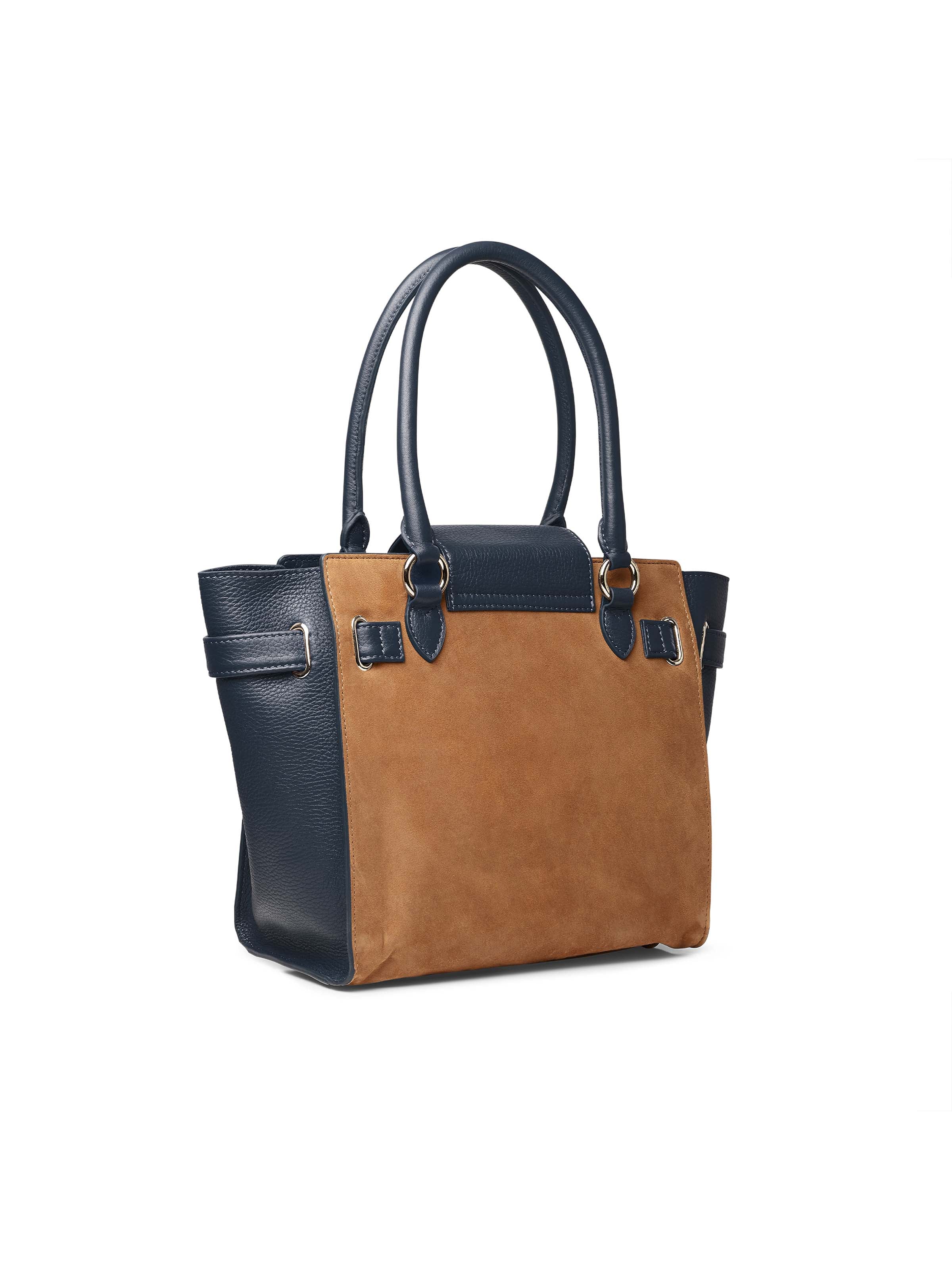Windsor Tote Bag in Tan & Navy - Stylish Leather Handbag for Women, Perfect for Work, Travel & Everyday Use